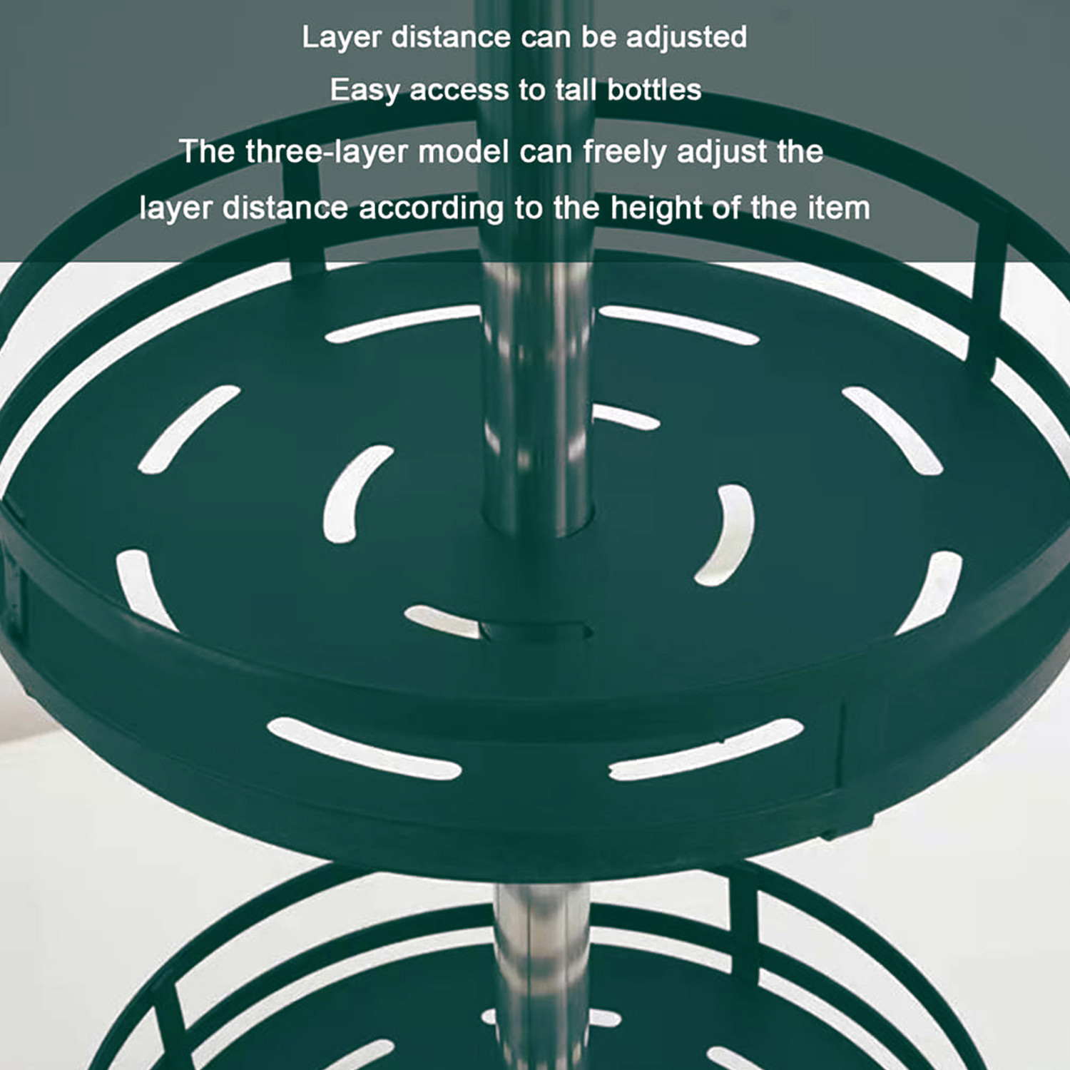 Kuber Industries 3-Layer Rotating Spice Rack|Circular Shelf for Cabinet Countertop|360-Degree Rotable Kitchen Trolley|Fruit Basket (Dark Green)