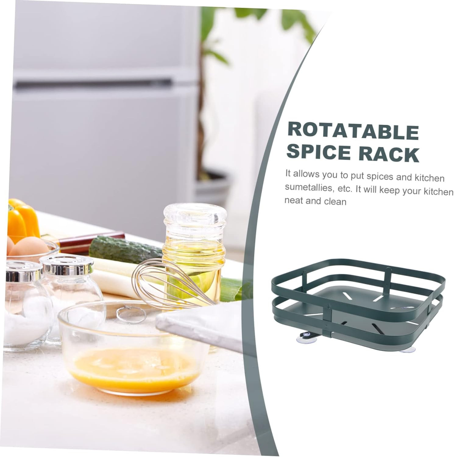 Kuber Industries 3-Layer Rotating Spice Rack|Square Shelf For Cabinet Countertop|360-Degree Rotable Kitchen Trolley|Fruit Basket (Dark Green)