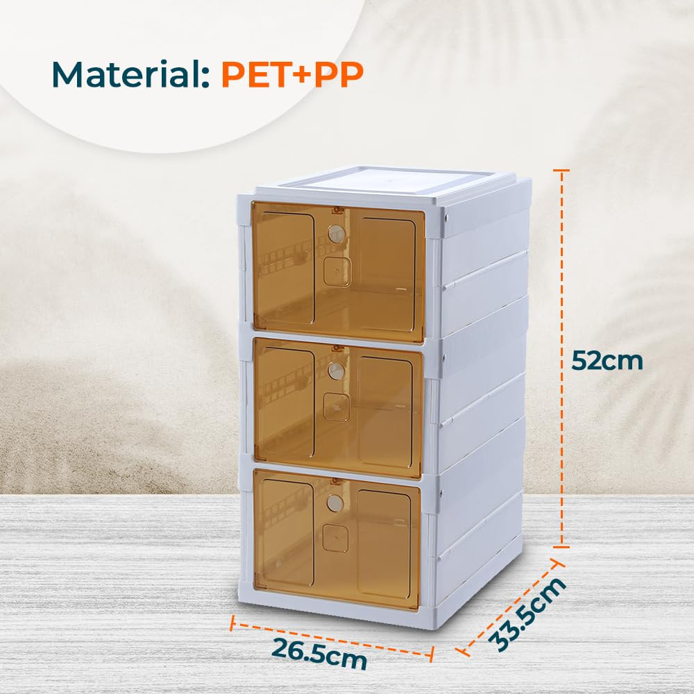 Kuber Industries 3 Layer Shoe Box for Storage|Multi-Purpose Plastic Shoe Rack|Installation Free Shoe Organizer|White