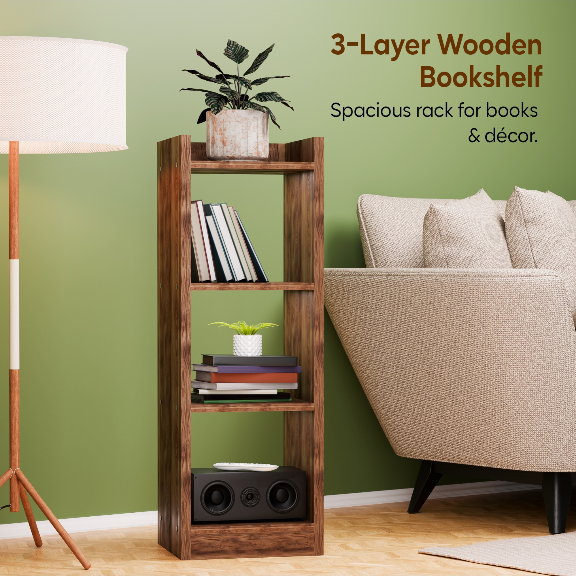 Kuber Industries 3 Layer Study Room Book Shelf Wooden Mdf  Forrel Bookshelf for Home  Book Organizer Display Shelf for Living Room Library and Office  Brown