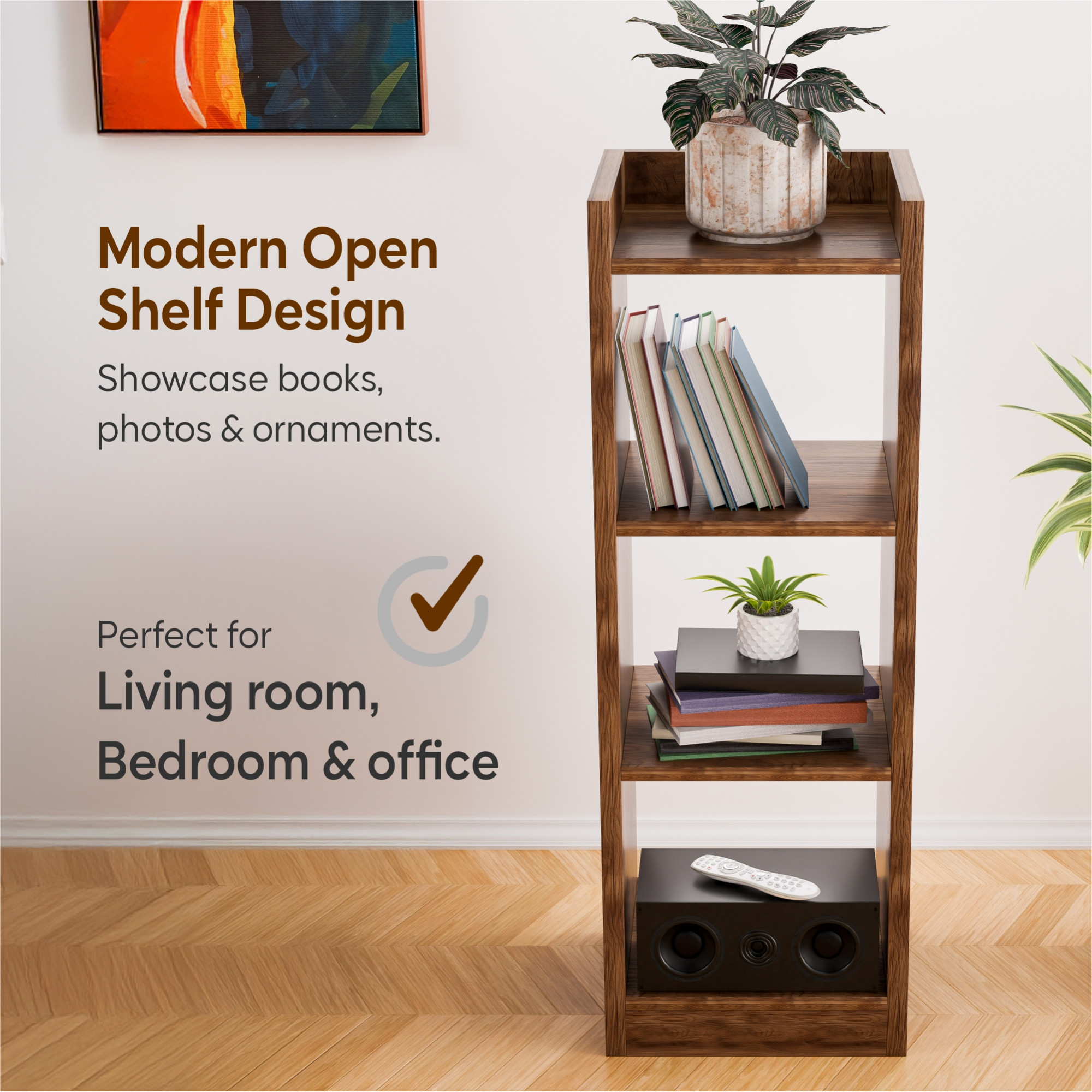 Kuber Industries 3 Layer Study Room Book Shelf Wooden Mdf  Forrel Bookshelf for Home  Book Organizer Display Shelf for Living Room Library and Office  Brown