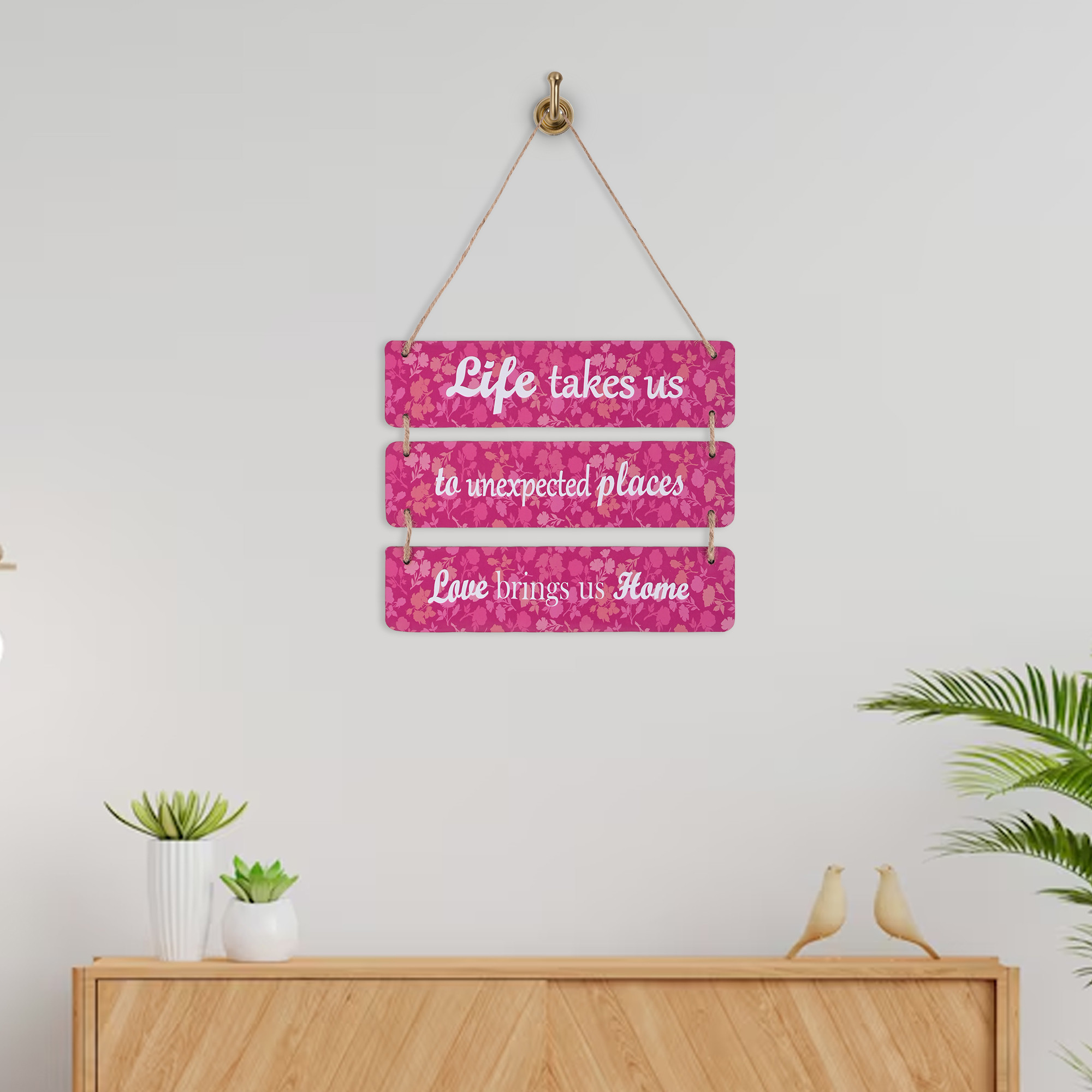 Kuber Industries 3 Layered Wooden Inspirational Quotes Wall Hanging Decoration for Living Room Bedroom  Office  Wall Art Home Decor Items for Hall Entry Door  Staircase   Pink