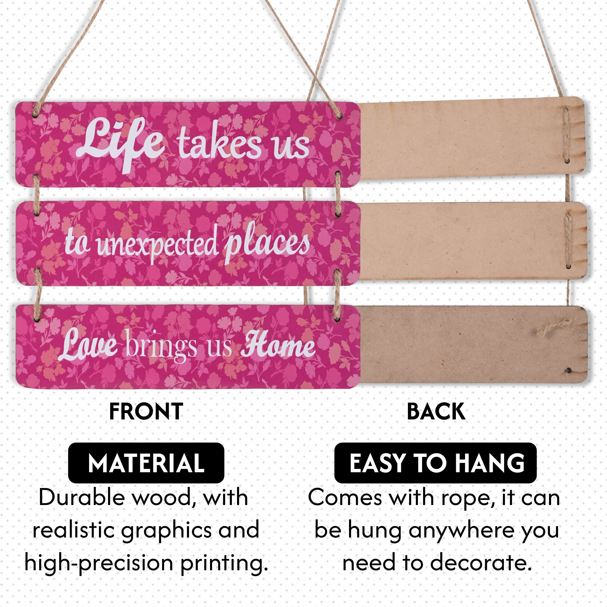 Kuber Industries 3 Layered Wooden Inspirational Quotes Wall Hanging Decoration for Living Room Bedroom  Office  Wall Art Home Decor Items for Hall Entry Door  Staircase   Pink