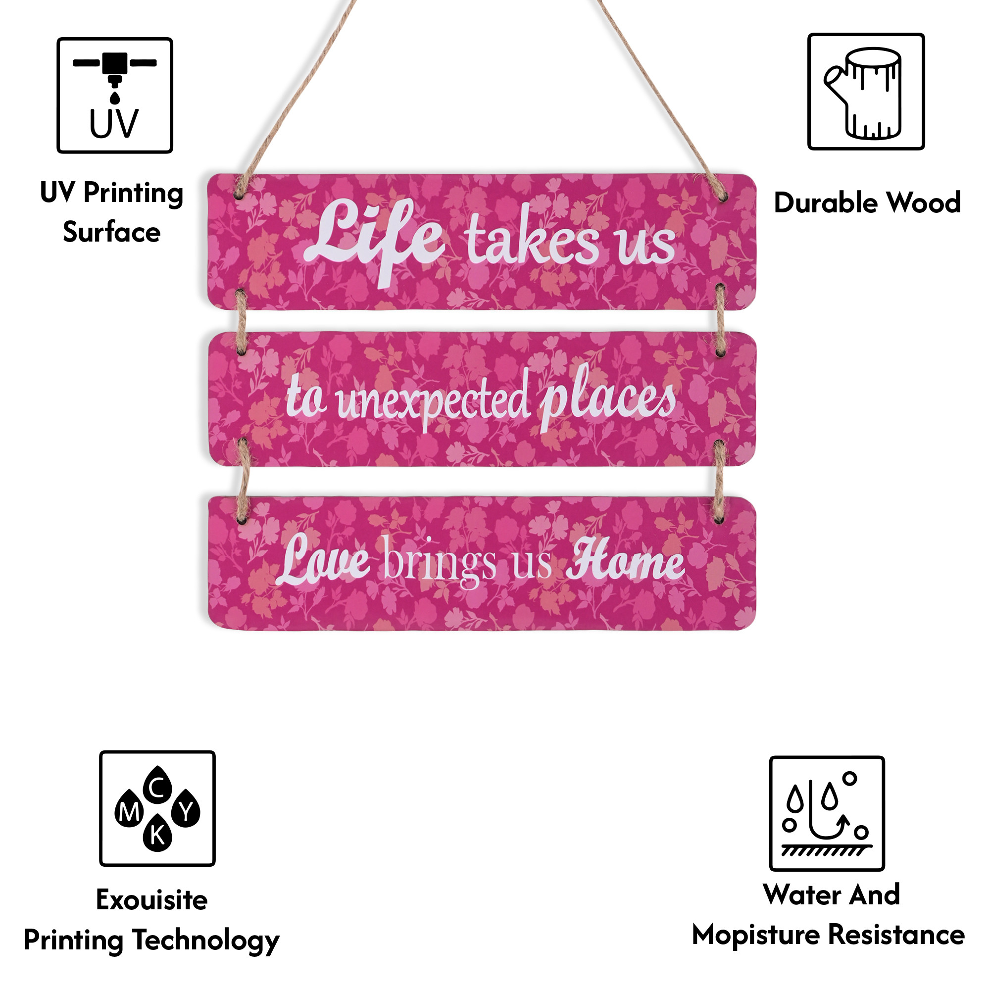 Kuber Industries 3 Layered Wooden Inspirational Quotes Wall Hanging Decoration for Living Room Bedroom  Office  Wall Art Home Decor Items for Hall Entry Door  Staircase   Pink