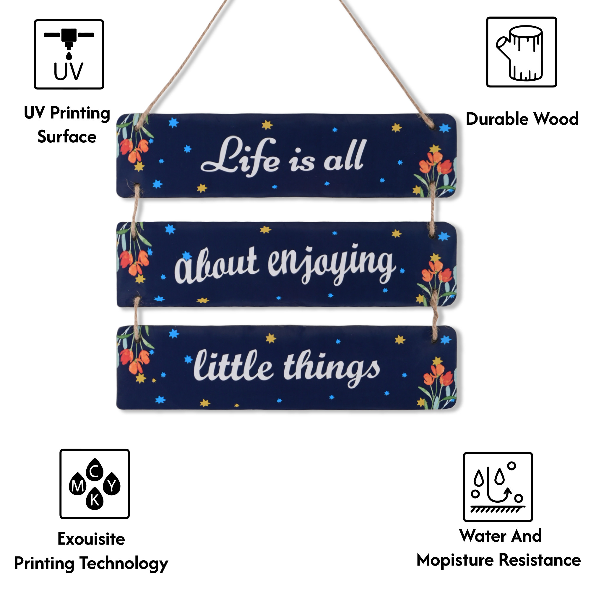 Kuber Industries 3 Layered Wooden Inspirational Quotes Wall Hanging Decoration for Living Room Bedroom  Office  Wall Art Home Decor Items for Hall Entry Door  Staircase   Blue