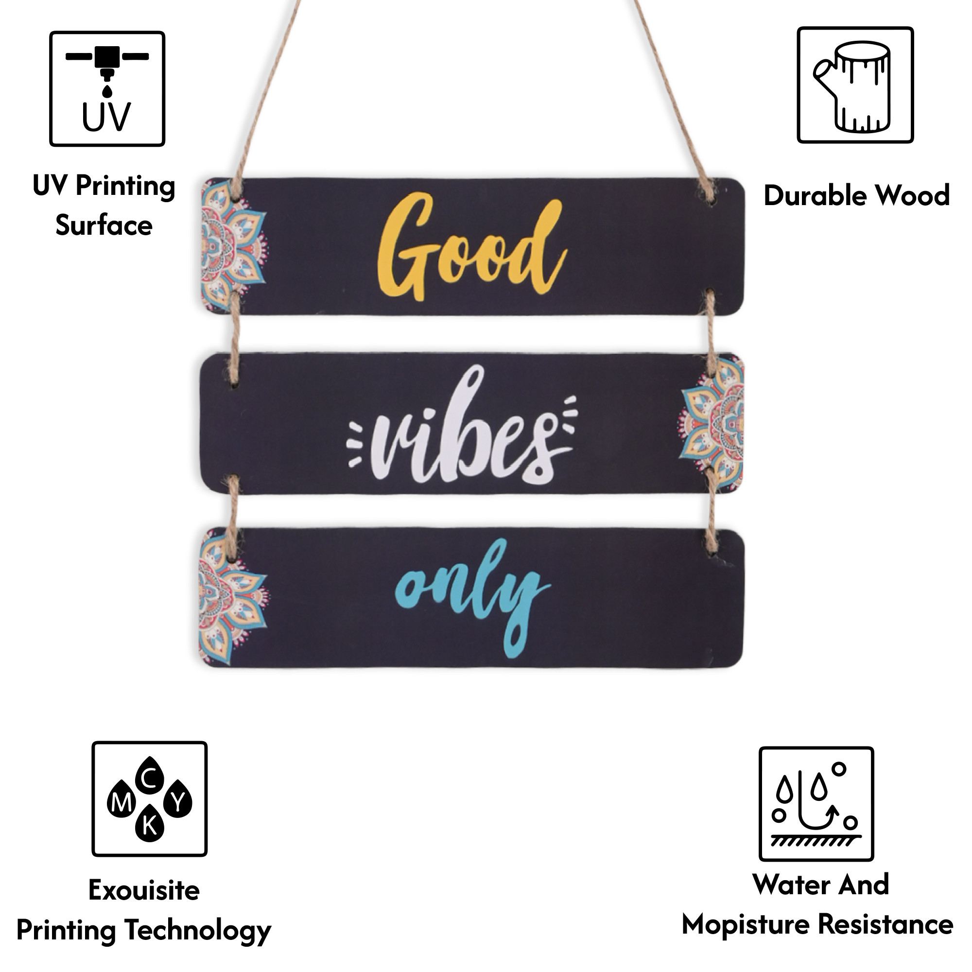 Kuber Industries 3 Layered Wooden Inspirational Quotes Wall Hanging Decoration for Living Room Bedroom  Office  Wall Art Home Decor Items for Hall Entry Door  Staircase   Black