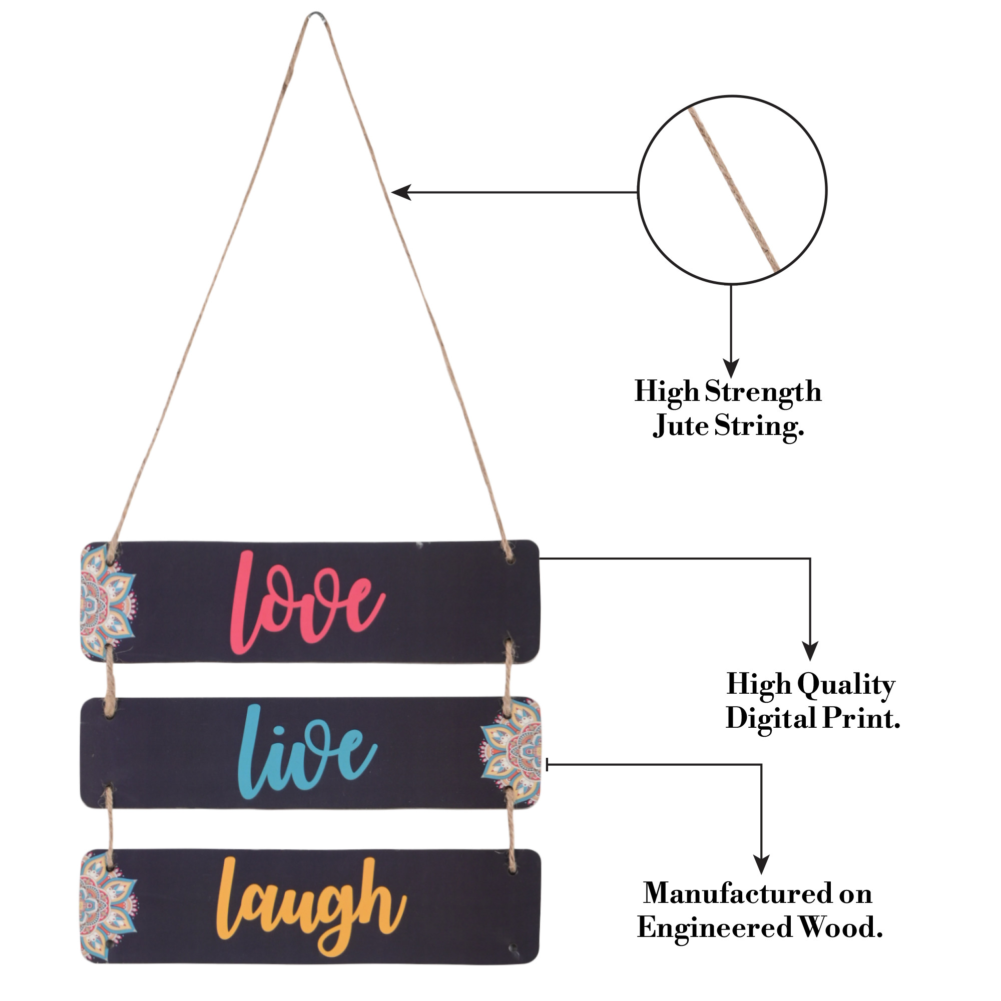 Kuber Industries 3 Layered Wooden Inspirational Quotes Wall Hanging Decoration for Living Room Bedroom  Office  Wall Art Home Decor Items for Hall Entry Door  Staircase   Love - Black