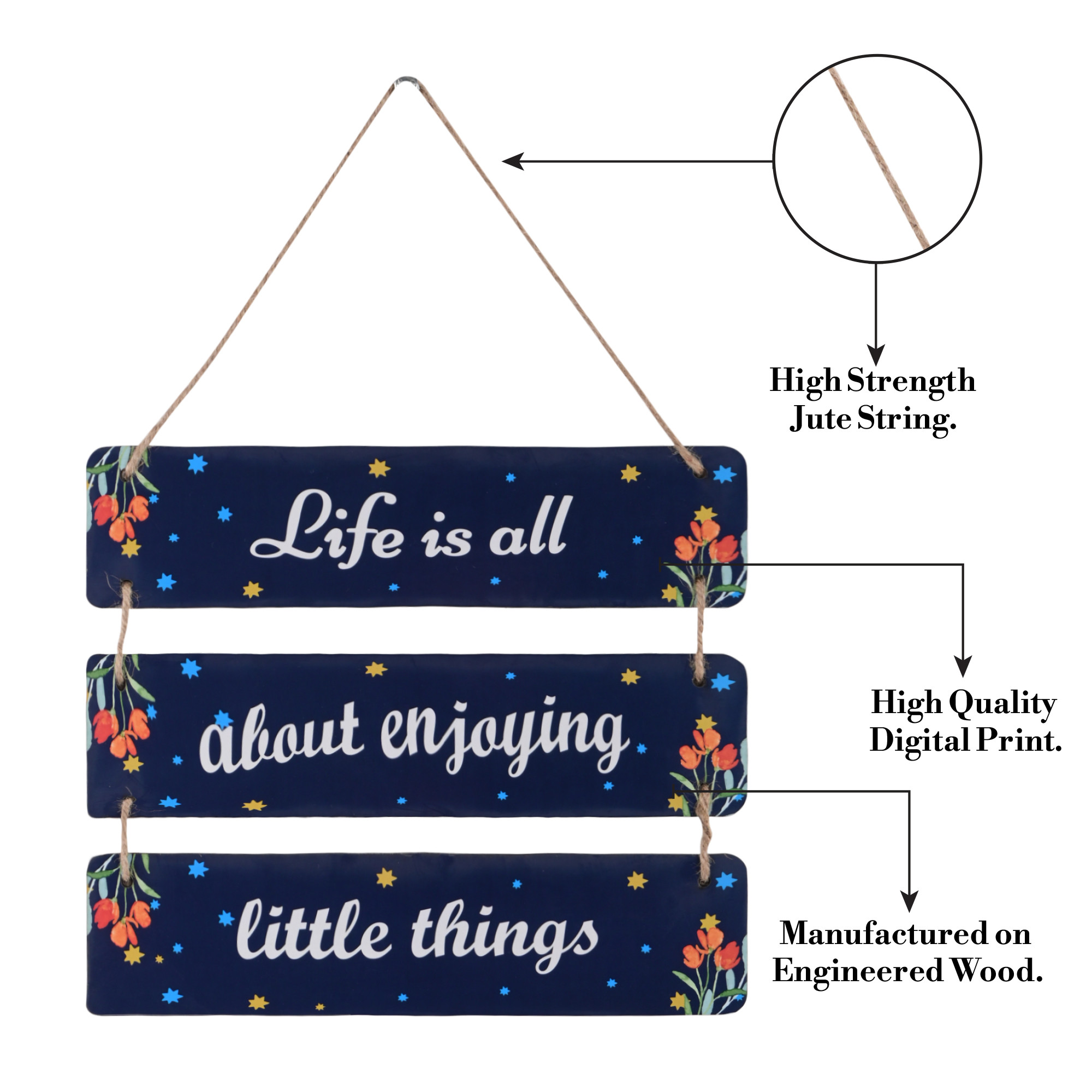 Kuber Industries 3 Layered Wooden Inspirational Quotes Wall Hanging Decoration for Living Room Bedroom  Office  Wall Art Home Decor Items for Hall Entry Door  Staircase   Blue