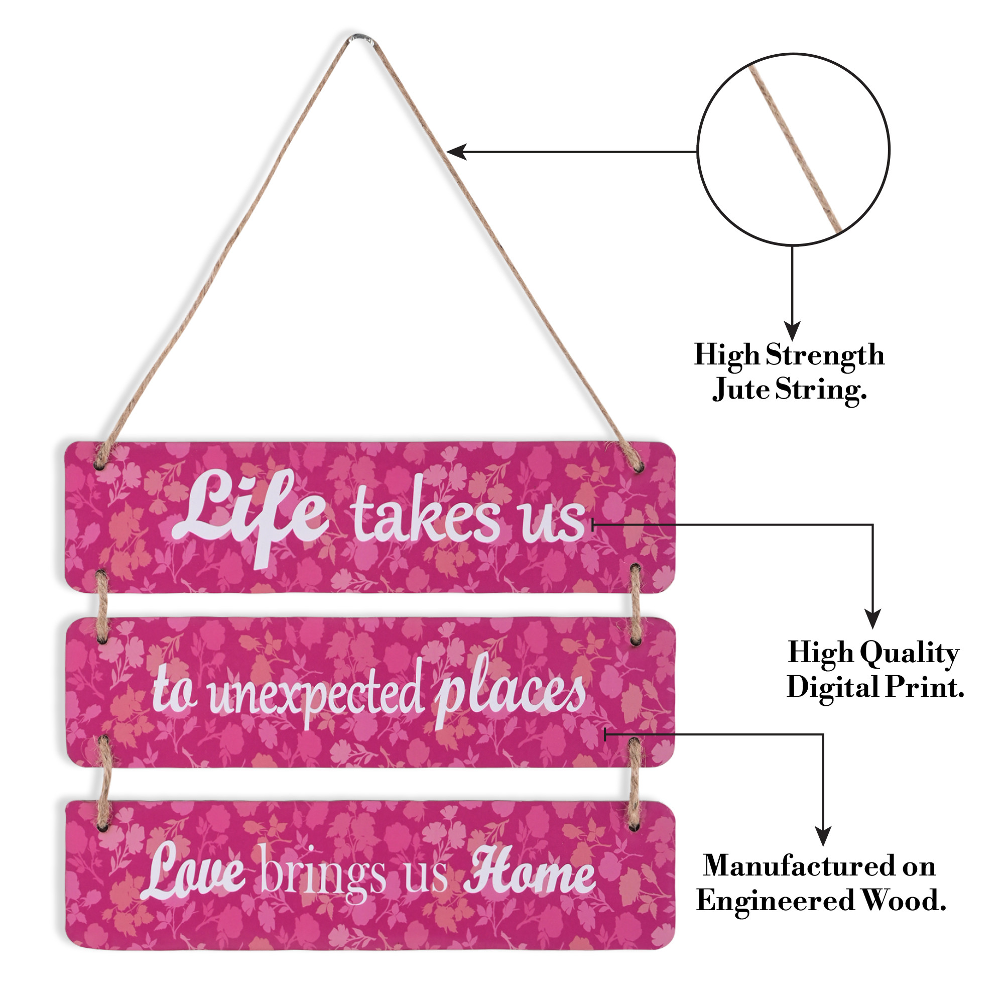 Kuber Industries 3 Layered Wooden Inspirational Quotes Wall Hanging Decoration for Living Room Bedroom  Office  Wall Art Home Decor Items for Hall Entry Door  Staircase   Pink