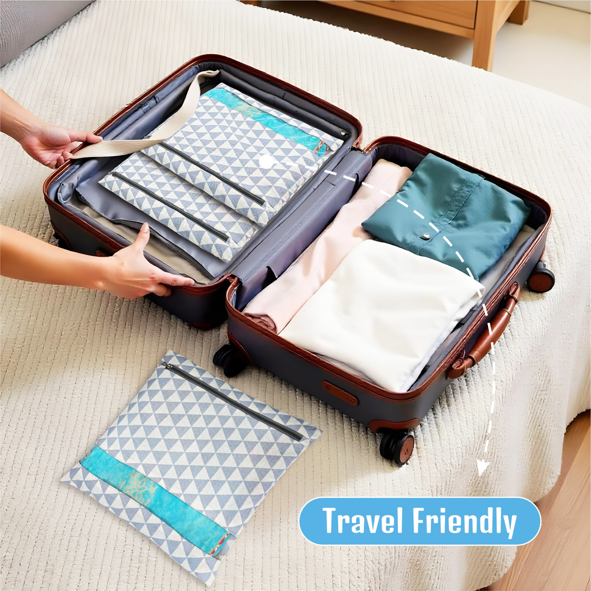 Kuber Industries 3 Mesh Window Cotton  Saree Covers for StorageGifting  Saree Organiser for WardrobeStorage  Saree Bags with Zip  Saree Organiser for Wardrobe  Triangle - Grey