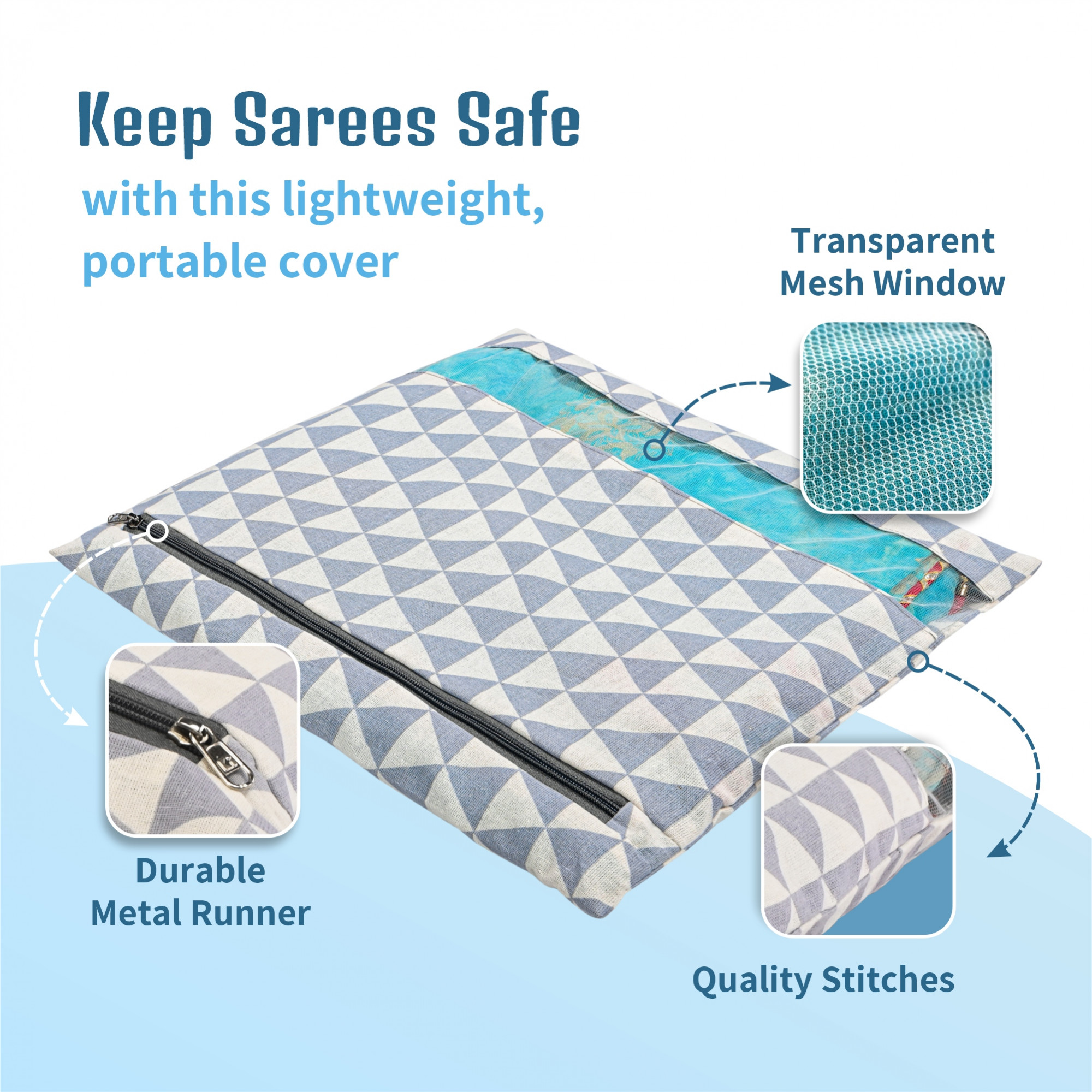 Kuber Industries 3 Mesh Window Cotton  Saree Covers for StorageGifting  Saree Organiser for WardrobeStorage  Saree Bags with Zip  Saree Organiser for Wardrobe  Triangle - Grey
