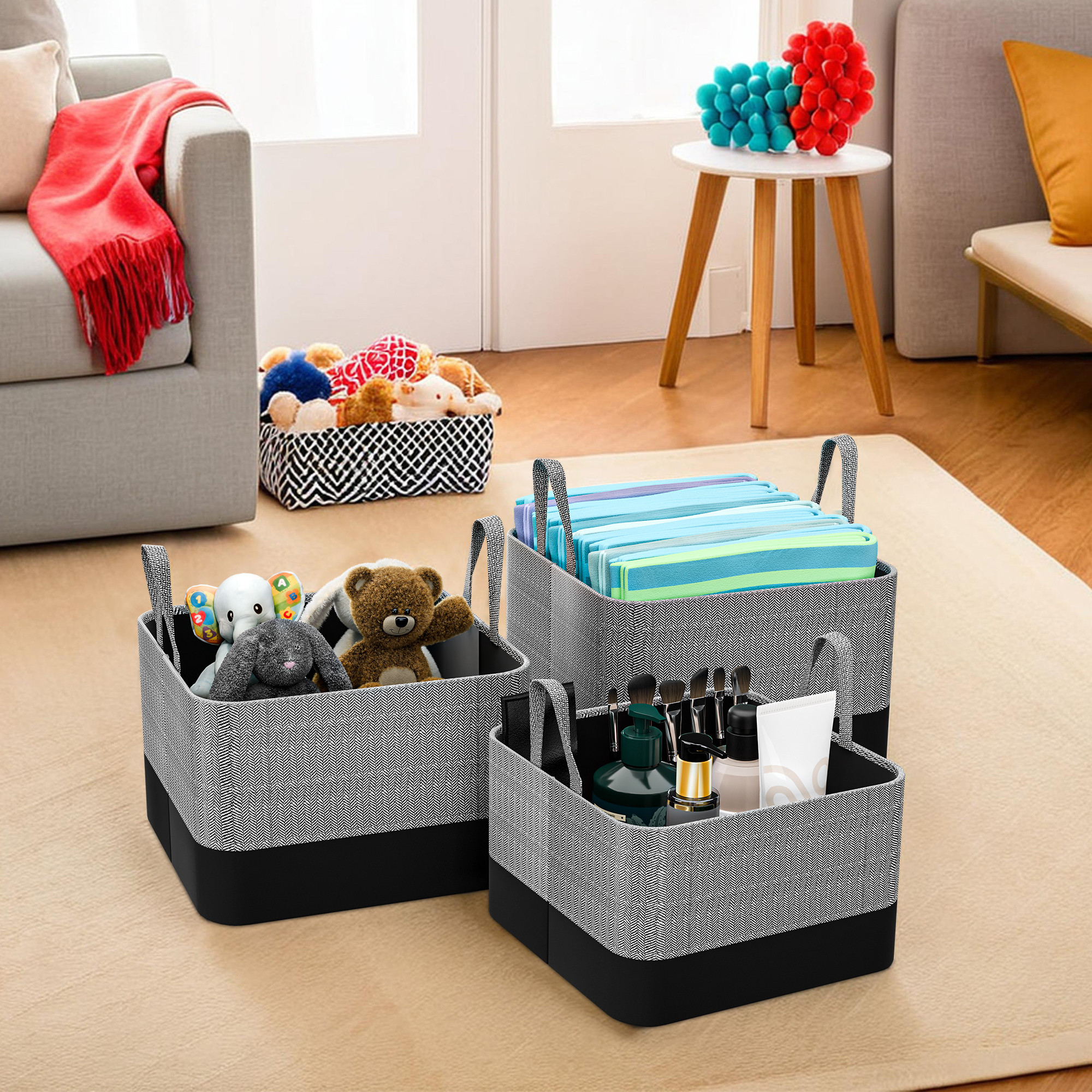 Kuber Industries 3 Pcs Foldable  Collapsible Storage Box for Clothes  Baby Dress Organizer for Wardrobe  Utility Organizer for Kids Toys Diaper  Books  GM-12-DGRY  Dark Grey
