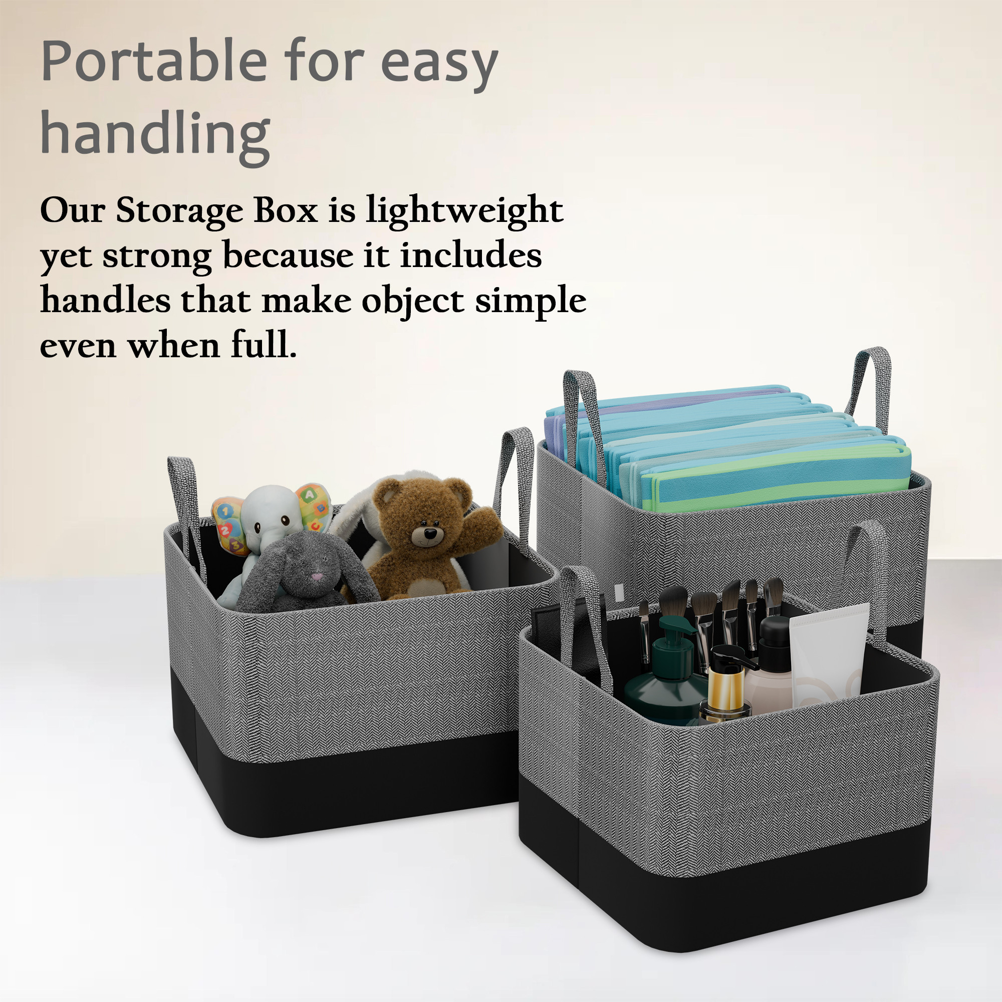 Kuber Industries 3 Pcs Foldable  Collapsible Storage Box for Clothes  Baby Dress Organizer for Wardrobe  Utility Organizer for Kids Toys Diaper  Books  GM-12-DGRY  Dark Grey
