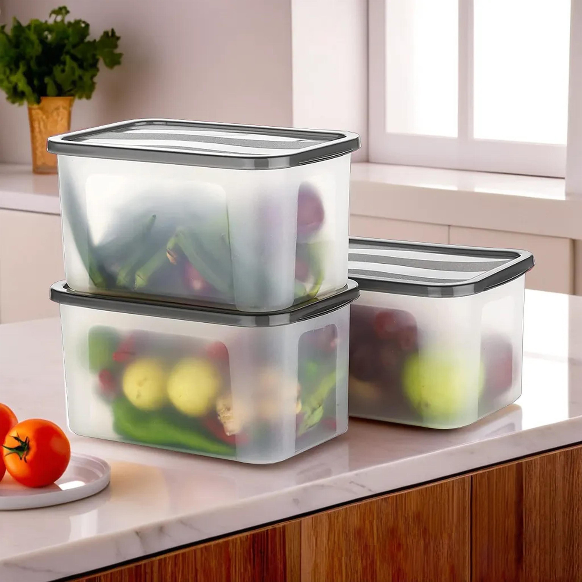 Kuber Industries 3 Pcs Fridge Organizers Storage Box Set  Vegetable Box for Coriander  Kitchen Food Storage  Plastic Freezer Containers  Black