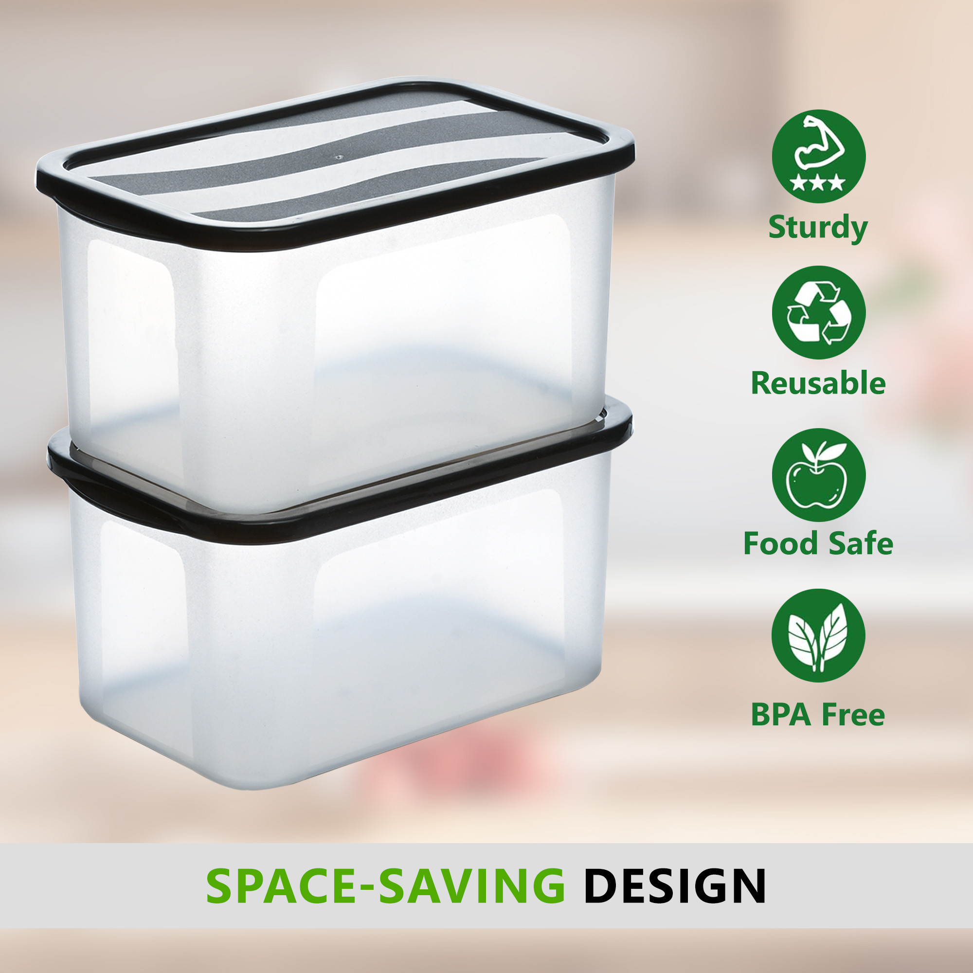 Kuber Industries 3 Pcs Fridge Organizers Storage Box Set  Vegetable Box for Coriander  Kitchen Food Storage  Plastic Freezer Containers  Black