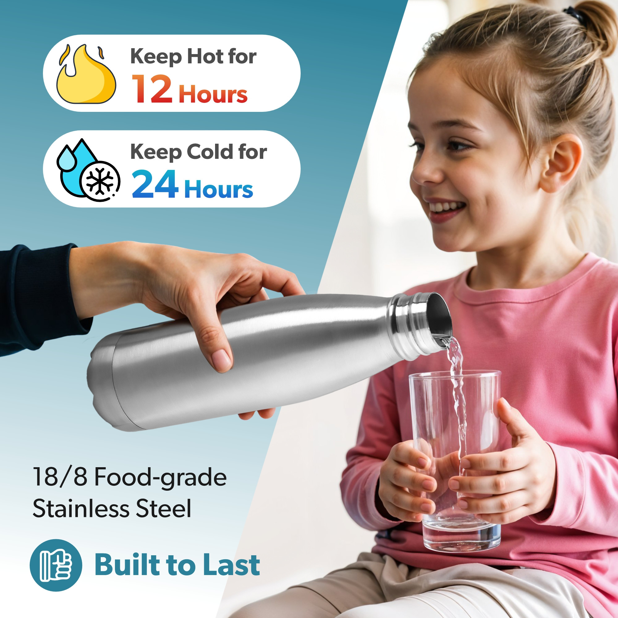 Kuber Industries 3 Pcs Insulated Steel Water Bottle 1 Ltr  Hot  Cold Thermos Flask  Thermosteel  Leakproof  Corrosion Resistant For Travel Office Trekking Home Office Kids  Silver