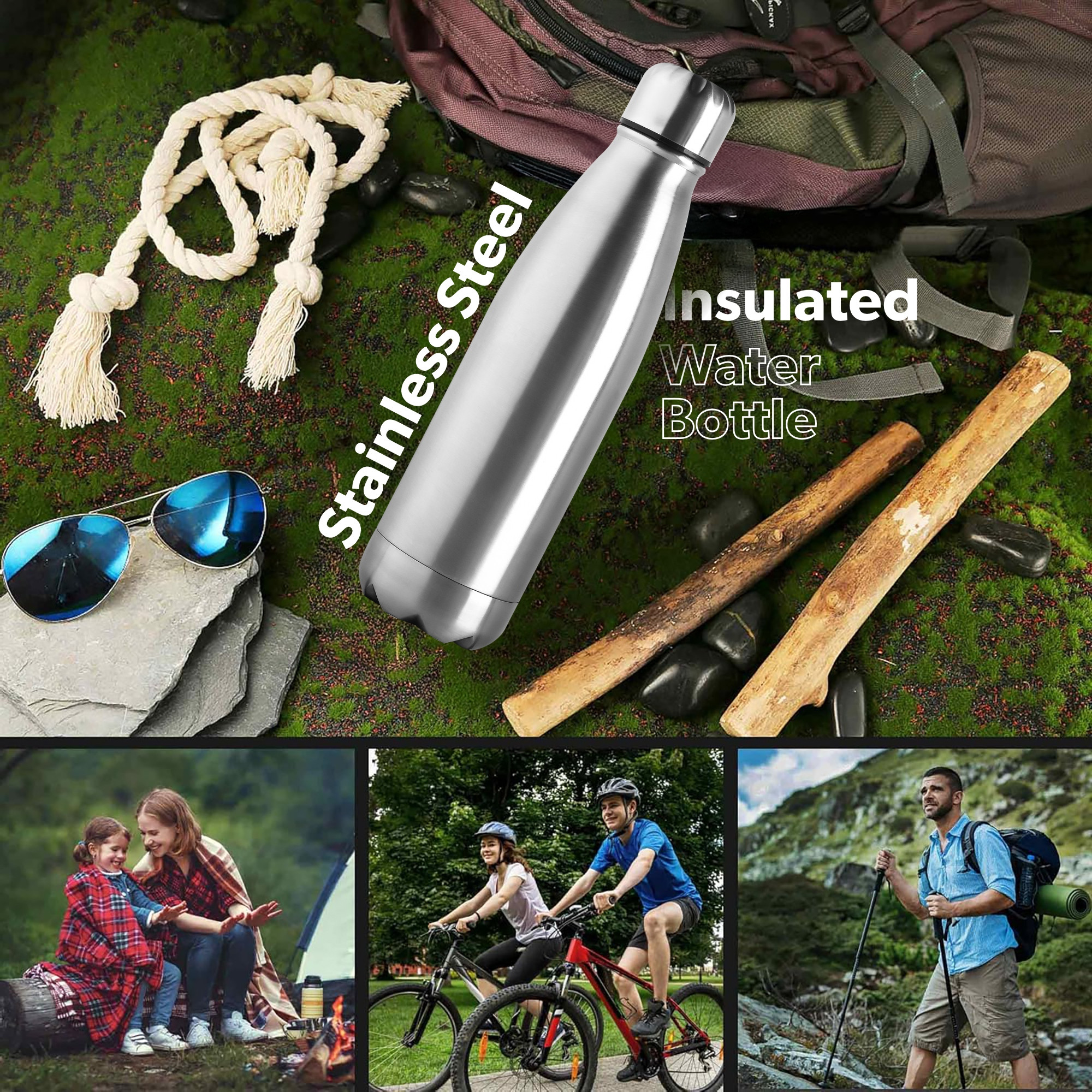 Kuber Industries 3 Pcs Insulated Steel Water Bottle 500 ml  Hot  Cold Thermos Flask  Thermosteel  Leakproof  Corrosion Resistant For Travel Office Trekking Home Office Kids  Silver