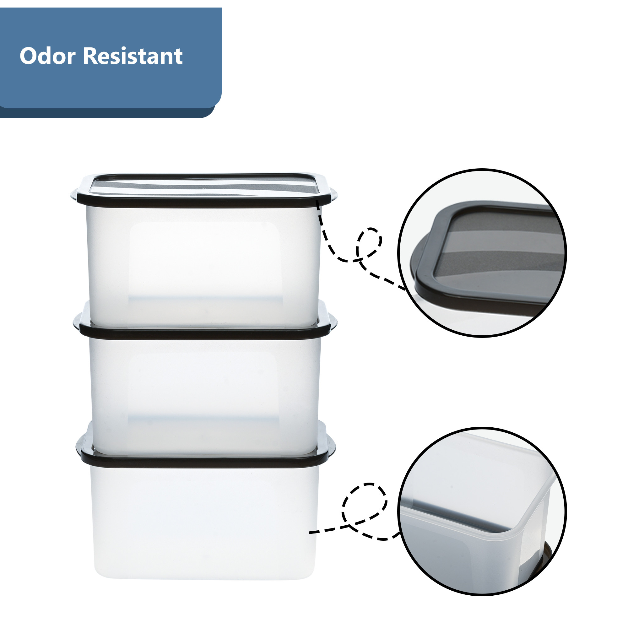 Kuber Industries 3 Pcs Refrigerator Storage Containers - Fresh Groceries Fish  Ice Cream Box for Freezer  Plastic Kitchen Organizer  Black