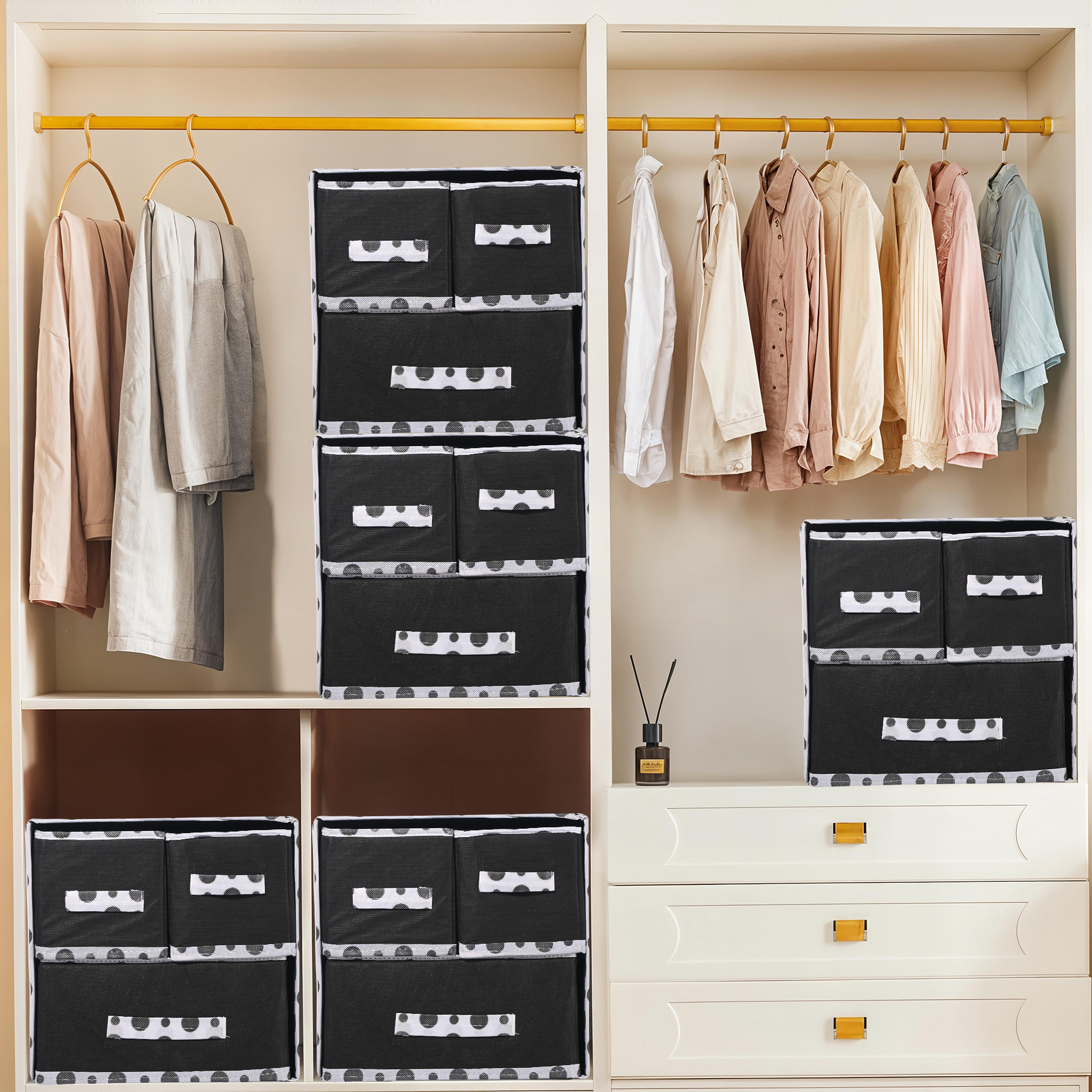 Kuber Industries 3 Pcs Set Drawer Organizer for Storage  DressingJewlleryMakeup Organizer  Closet Dresser Drawer Organizer  Cube Basket for Bra Underwear Socks  Dot Printed - Black