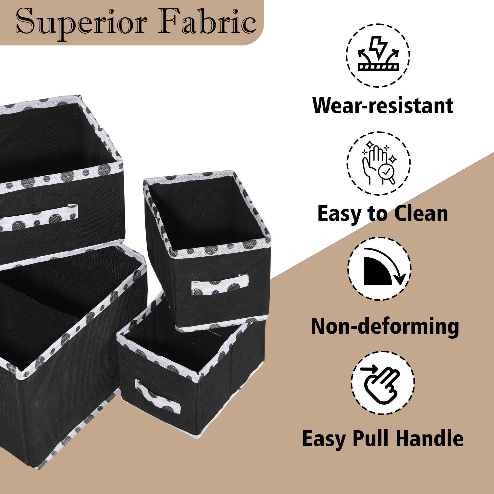 Kuber Industries 3 Pcs Set Drawer Organizer for Storage  DressingJewlleryMakeup Organizer  Closet Dresser Drawer Organizer  Cube Basket for Bra Underwear Socks  Dot Printed - Black