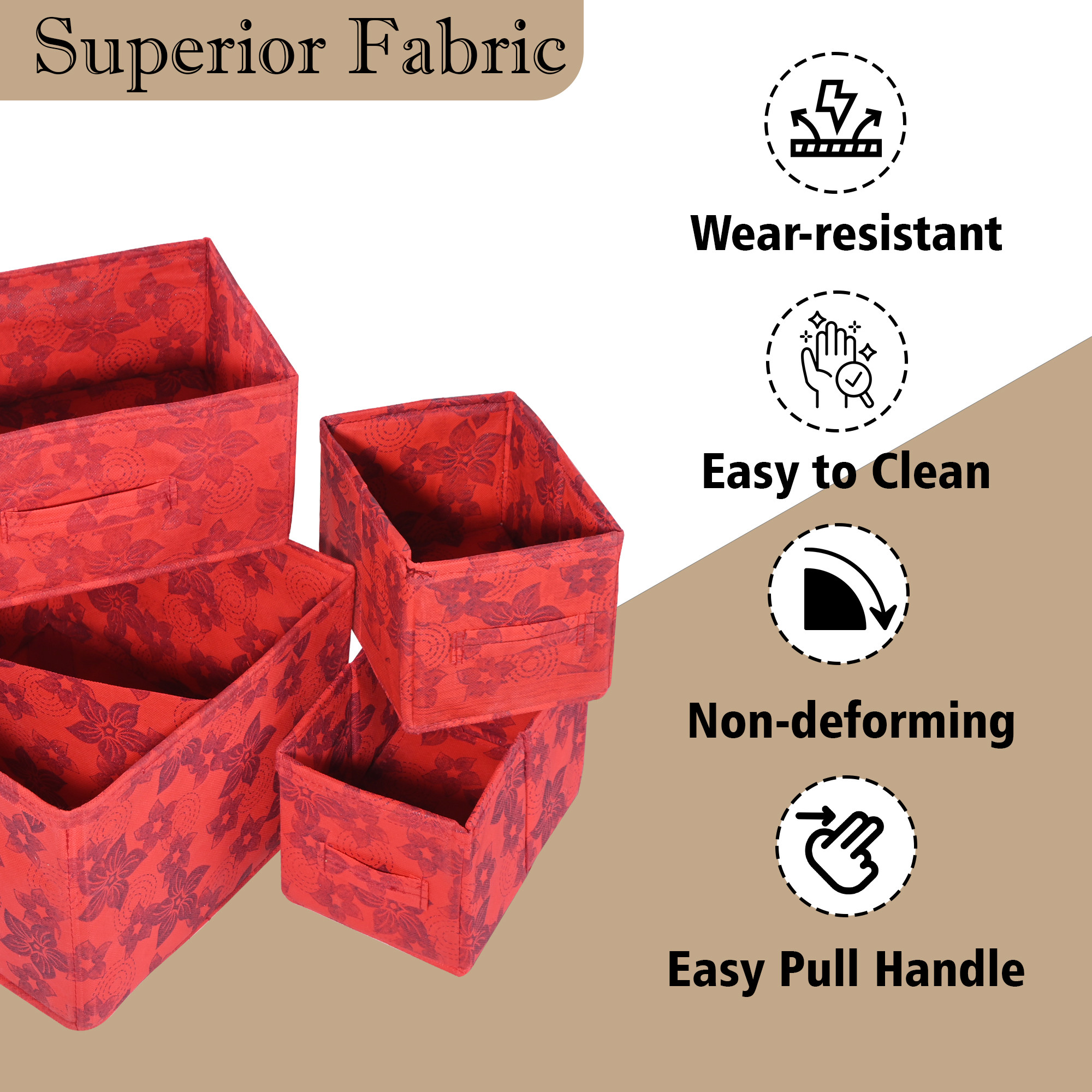 Kuber Industries 3 Pcs Set Drawer Organizer for Storage  DressingJewlleryMakeup Organizer for Cloth  Closet Dresser Drawer Organizer  Cube Basket for Bra Underwear Socks  Flower - Red