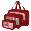 3 Pcs Set Leather Transparent Makeup Kit Bag for Women with Handle | Wash Bag for Travel | Toiletry / Cosmetic Organizer - Ideal for Home & Bathroom | Maroon