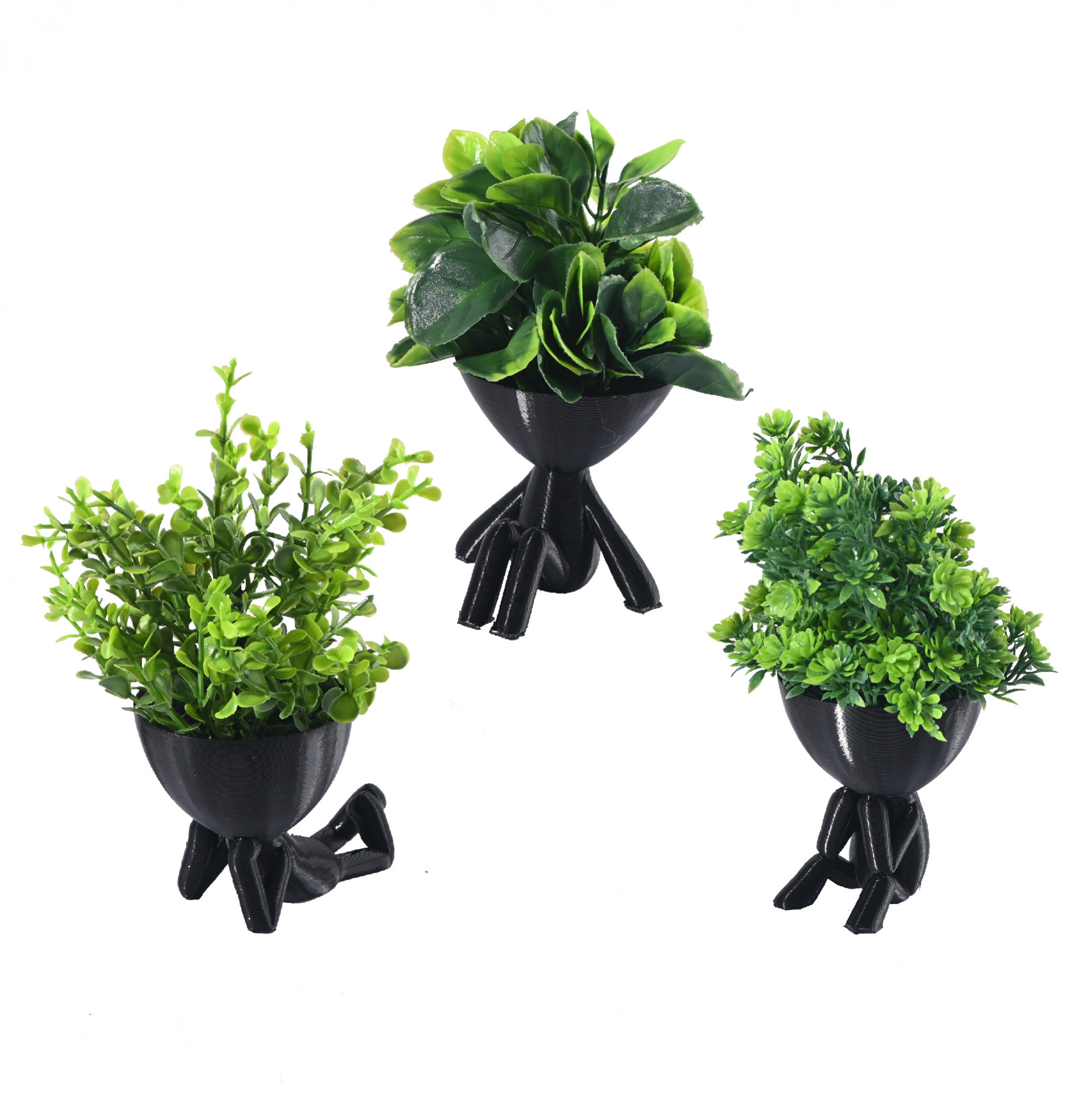 Kuber Industries 3 Pcs Set Plastic Mini Artificial Plants with Pot  Table Top  TV Unit Decorative Items for Living Room  Faux Plants for Home Decor  Office Desk  Man Shape - Black