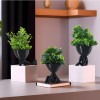 3 Pcs Set Plastic Mini Artificial Plants with Pot | Table Top &amp; TV Unit Decorative Items for Living Room | Faux Plants for Home Decor &amp; Office Desk | Man Shape - Black