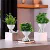 3 Pcs Set Plastic Mini Artificial Plants with Pot | Table Top & TV Unit Decorative Items for Living Room | Faux Plants for Home Decor & Office Desk | Man Shape - White
