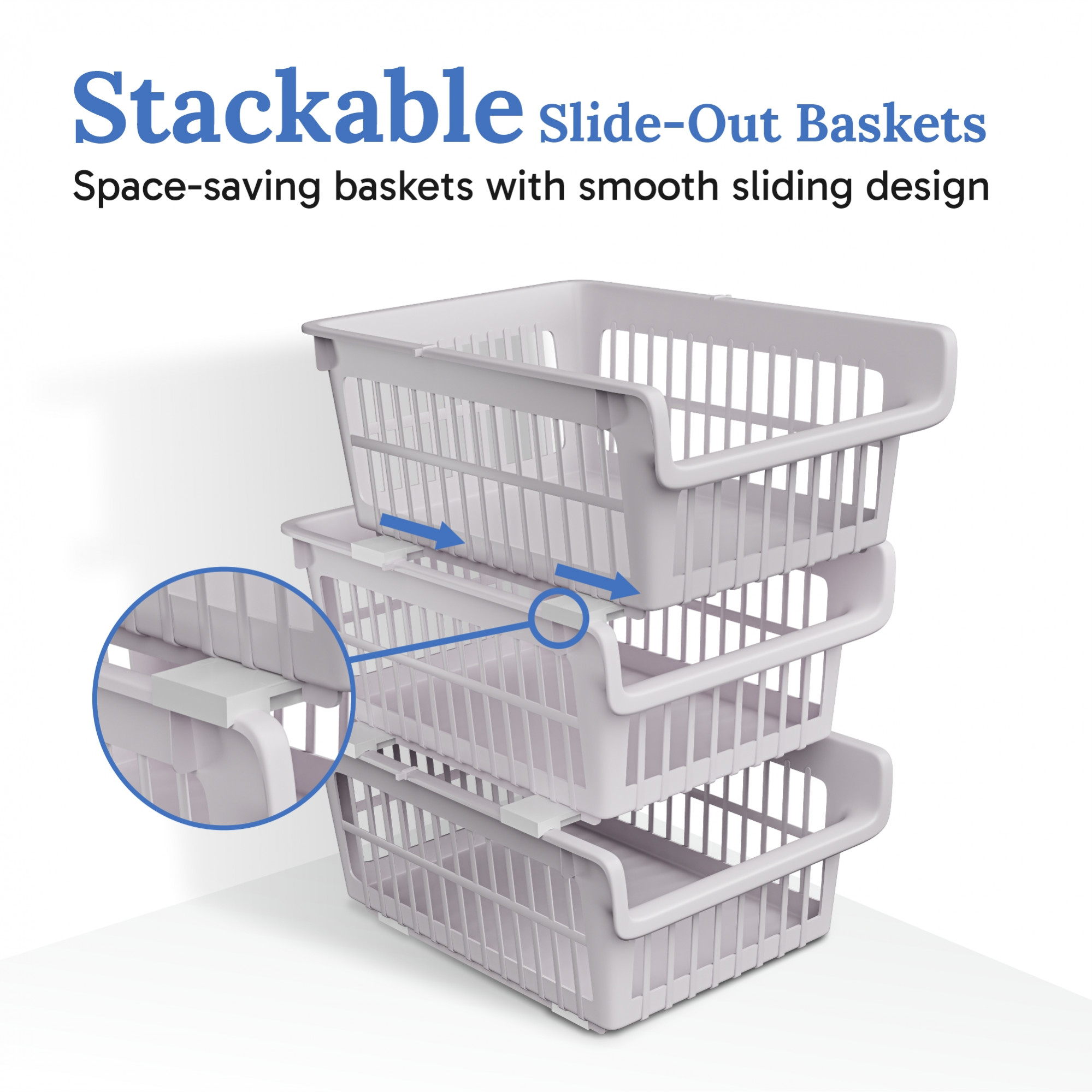 Kuber Industries 3 Pcs Set Plastic Stackable Wardrobe Organizer Rack for Storage  Multipurpose Sliding Basket for Modular Kitchen and Bathroom Countertop  Pink Marble