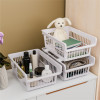 Kuber Industries 3 Pcs Set Plastic Stackable Wardrobe Organizer Rack for Storage | Multipurpose Sliding Basket for Modular Kitchen and Bathroom Countertop | Pink Marble