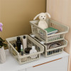 Kuber Industries 3 Pcs Set Plastic Stackable Wardrobe Organizer Rack for Storage | Multipurpose Sliding Basket for Modular Kitchen and Bathroom Countertop | Beige