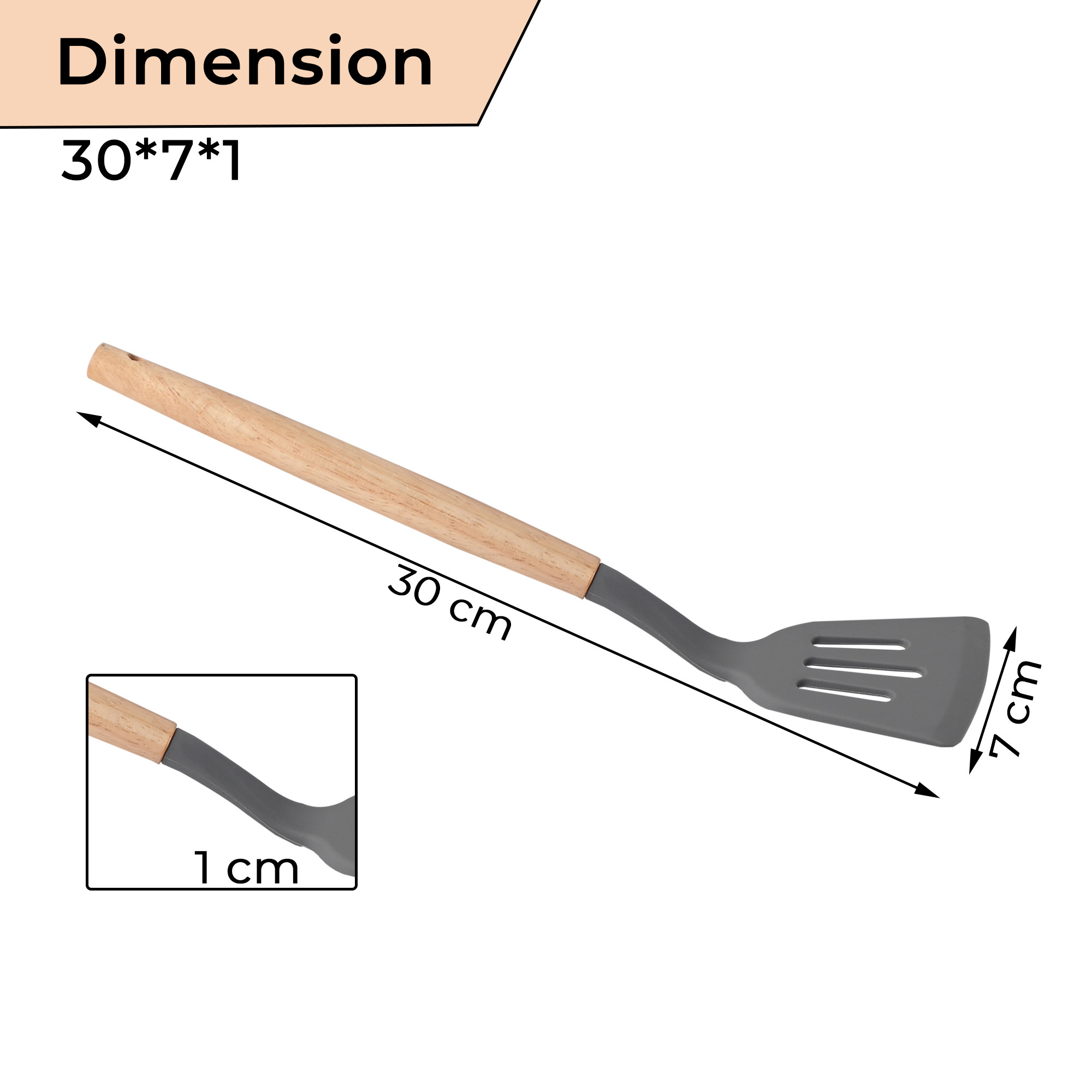 Kuber Industries 3 Pcs Silicone Nonstick Spatula Set with Wooden Handle  Heat Resistant Spatula for Kitchen  Kitchen Accessories Items for Cooking Baking  Mixing  HW-4-GRY  Grey