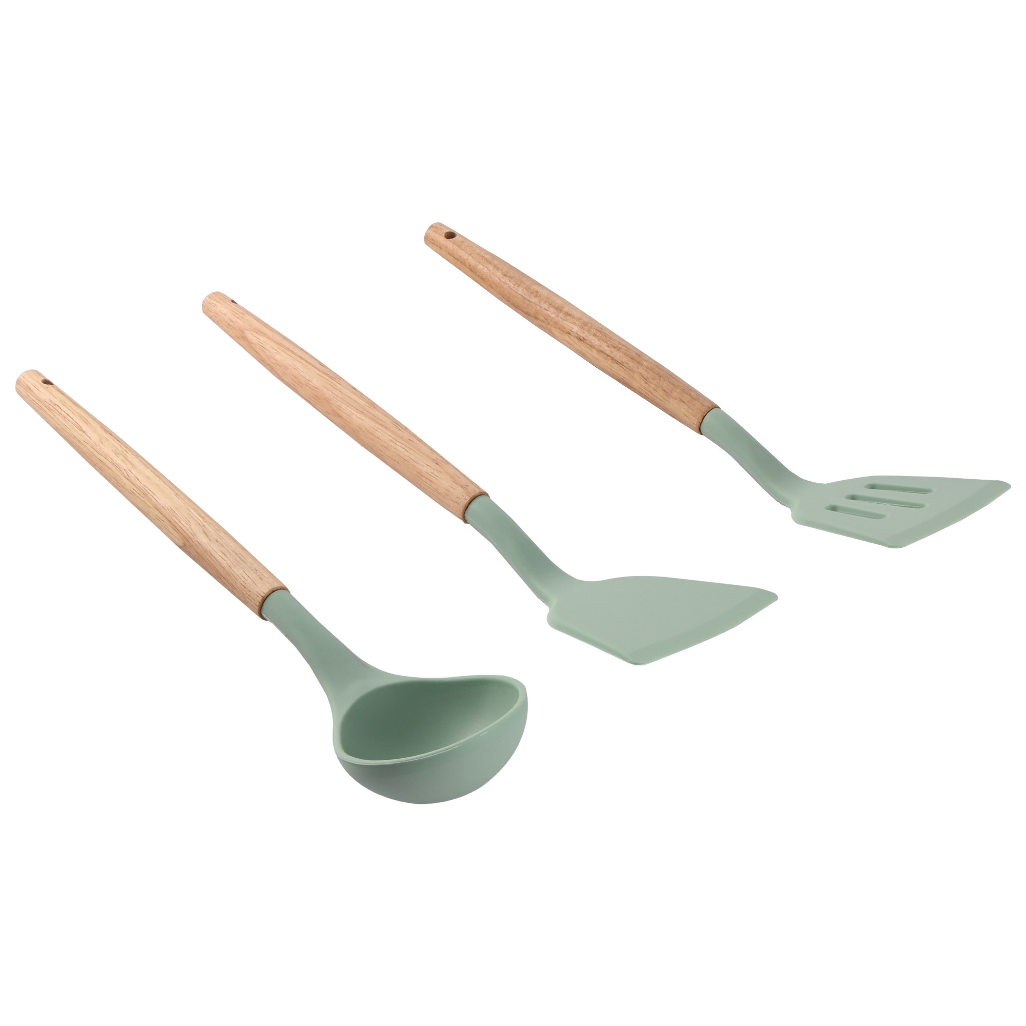 Kuber Industries 3 Pcs Silicone Nonstick Spatula Set with Wooden Handle  Heat Resistant Spatula for Kitchen  Kitchen Accessories Items for Cooking Baking  Mixing  HW-4-MINT  Mint
