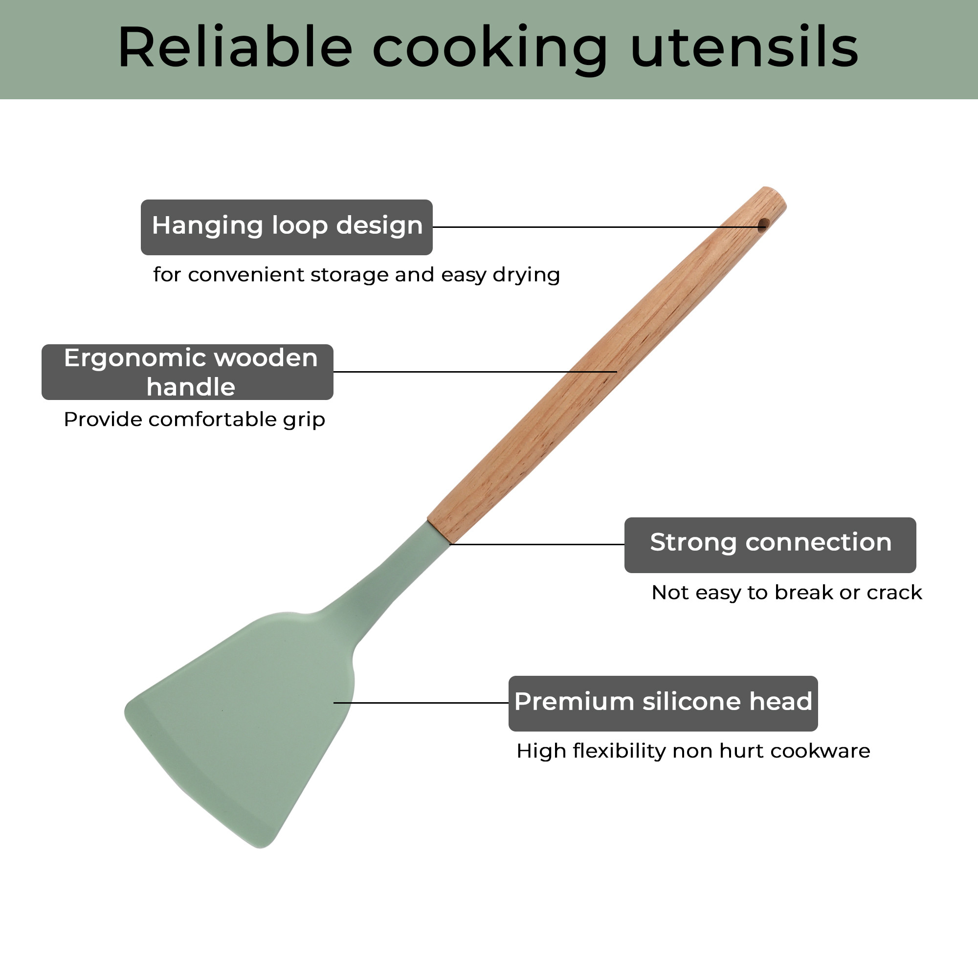 Kuber Industries 3 Pcs Silicone Nonstick Spatula Set with Wooden Handle  Heat Resistant Spatula for Kitchen  Kitchen Accessories Items for Cooking Baking  Mixing  HW-4-MINT  Mint