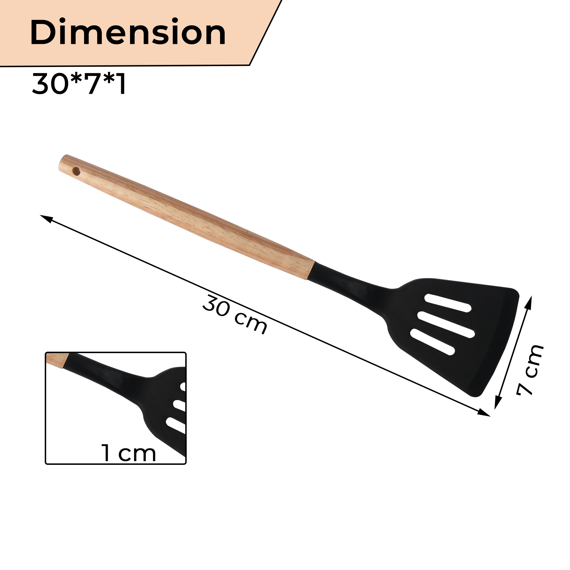 Kuber Industries 3 Pcs Silicone Nonstick Spatula Set with Wooden Handle  Heat Resistant Spatula for Kitchen  Kitchen Accessories Items for Cooking Baking  Mixing  HW-4-BLK  Black