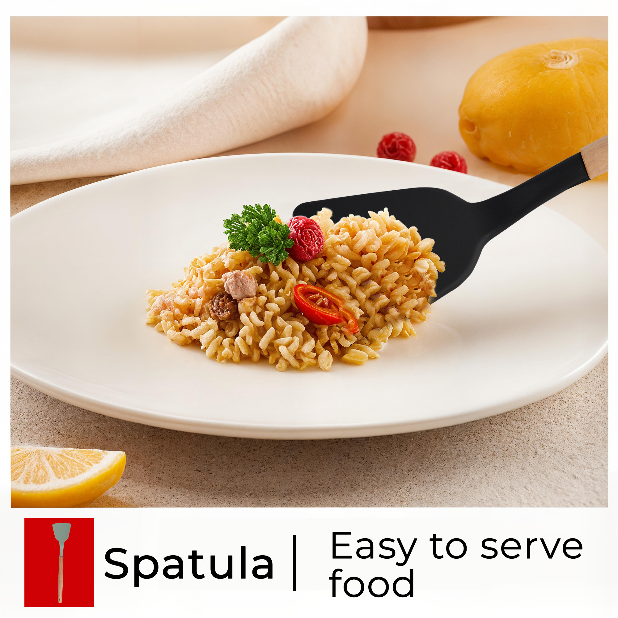 Kuber Industries 3 Pcs Silicone Nonstick Spatula Set with Wooden Handle  Heat Resistant Spatula for Kitchen  Kitchen Accessories Items for Cooking Baking  Mixing  HW-4-BLK  Black