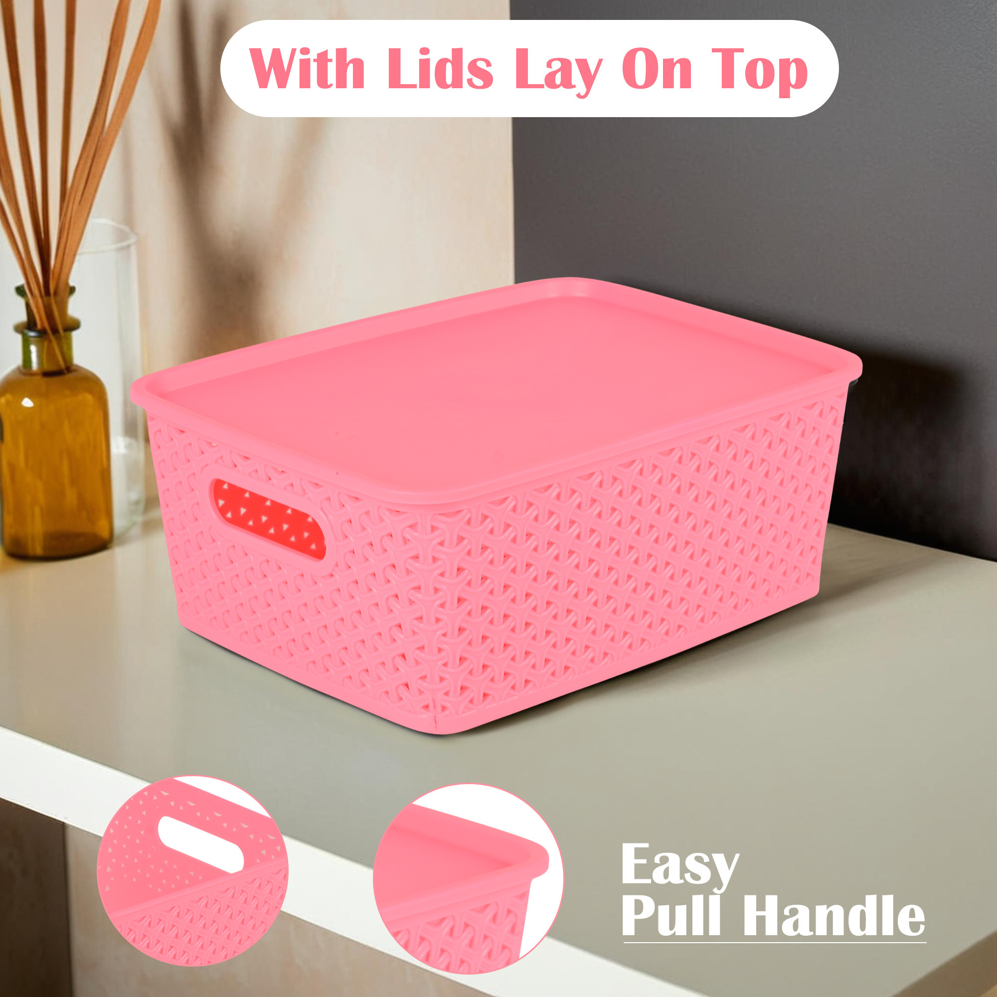 Kuber Industries 3 Pcs Stackable Plastic Storage Box with Lid  H5 Multi-Purpose Basket for Storage - Ideal Home Organizers for Baby Dress Stationary Medicine  Pooja Items  Multicolor