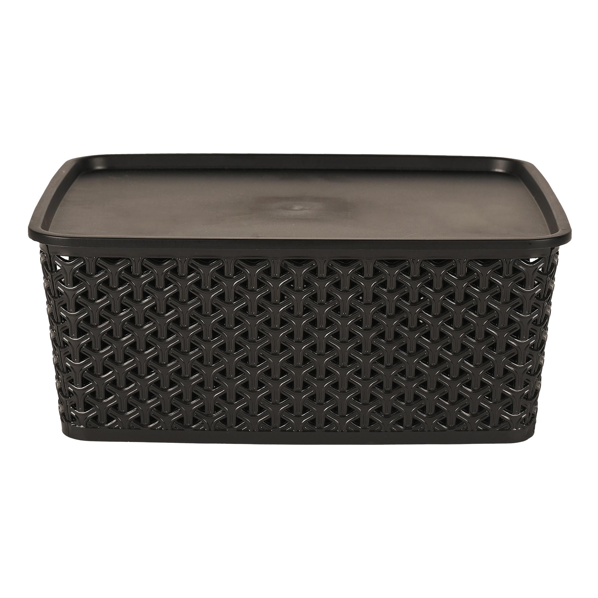 Kuber Industries 3 Pcs Stackable Plastic Storage Box with Lid  H5 Multi-Purpose Basket for Storage - Ideal Home Organizers for Baby Dress Stationary Medicine  Pooja Items  Black