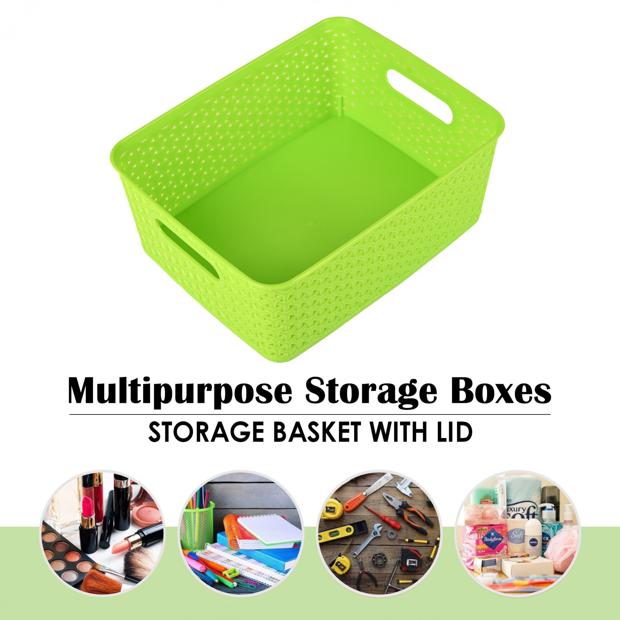 Kuber Industries 3 Pcs Stackable Plastic Storage Box with Lid  H5 Multi-Purpose Basket for Storage - Ideal Home Organizers for Baby Dress Stationary Medicine  Pooja Items  Multicolor
