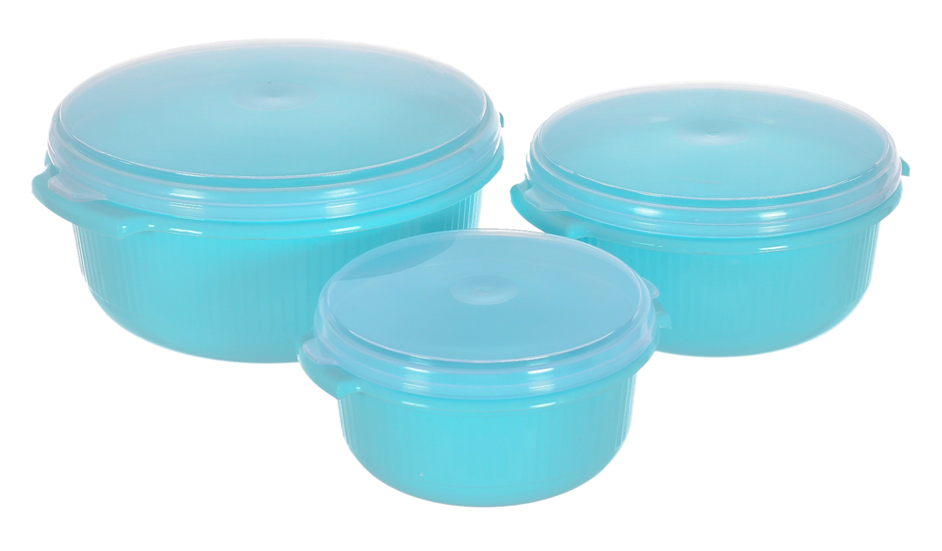 Kuber Industries 3 Piece Multiuses Plastic Serving/Mixing Bowls, Food Storage Containers Set With Lid, (3200ml, 1800ml, 1000ml) (Blue)-46KM0321
