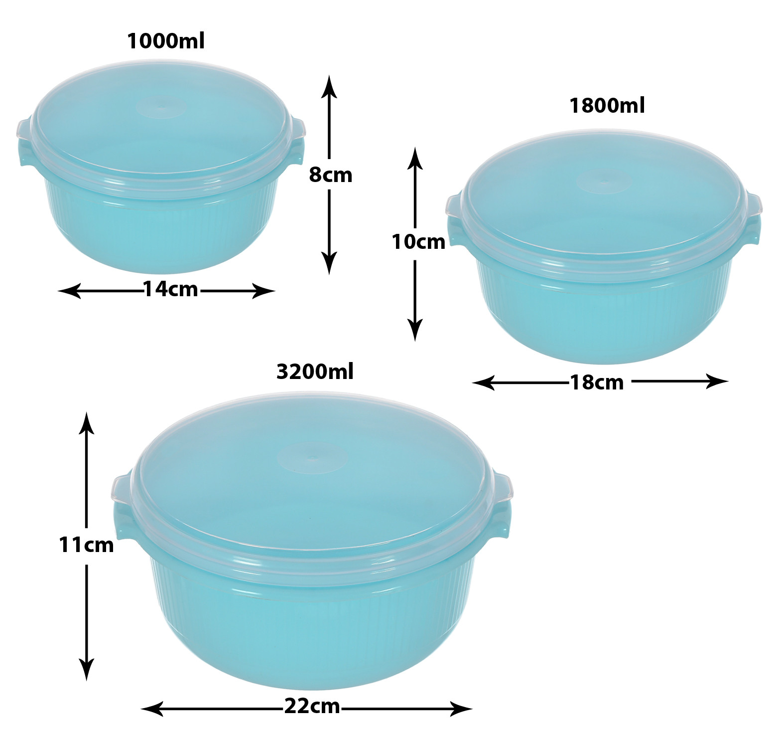 Kuber Industries 3 Piece Multiuses Plastic Serving/Mixing Bowls, Food Storage Containers Set With Lid, (3200ml, 1800ml, 1000ml) (Blue)-46KM0321