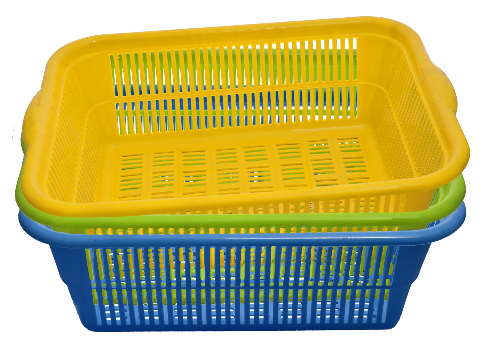 Kuber Industries 3 Pieces Plastic Kitchen Dish Rack Drainer Vegetables And Fruits Basket Dish Rack Multipurpose Organizers ,Medium Size,Green & Blue & Yellow