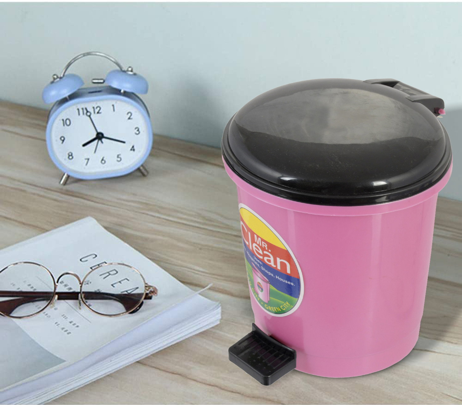 Kuber Industries 3 Pieces Table Top Desk Garbage Dustbin Trash for Office Home Work Place,2 Ltr(Pink & Blue & Purple)