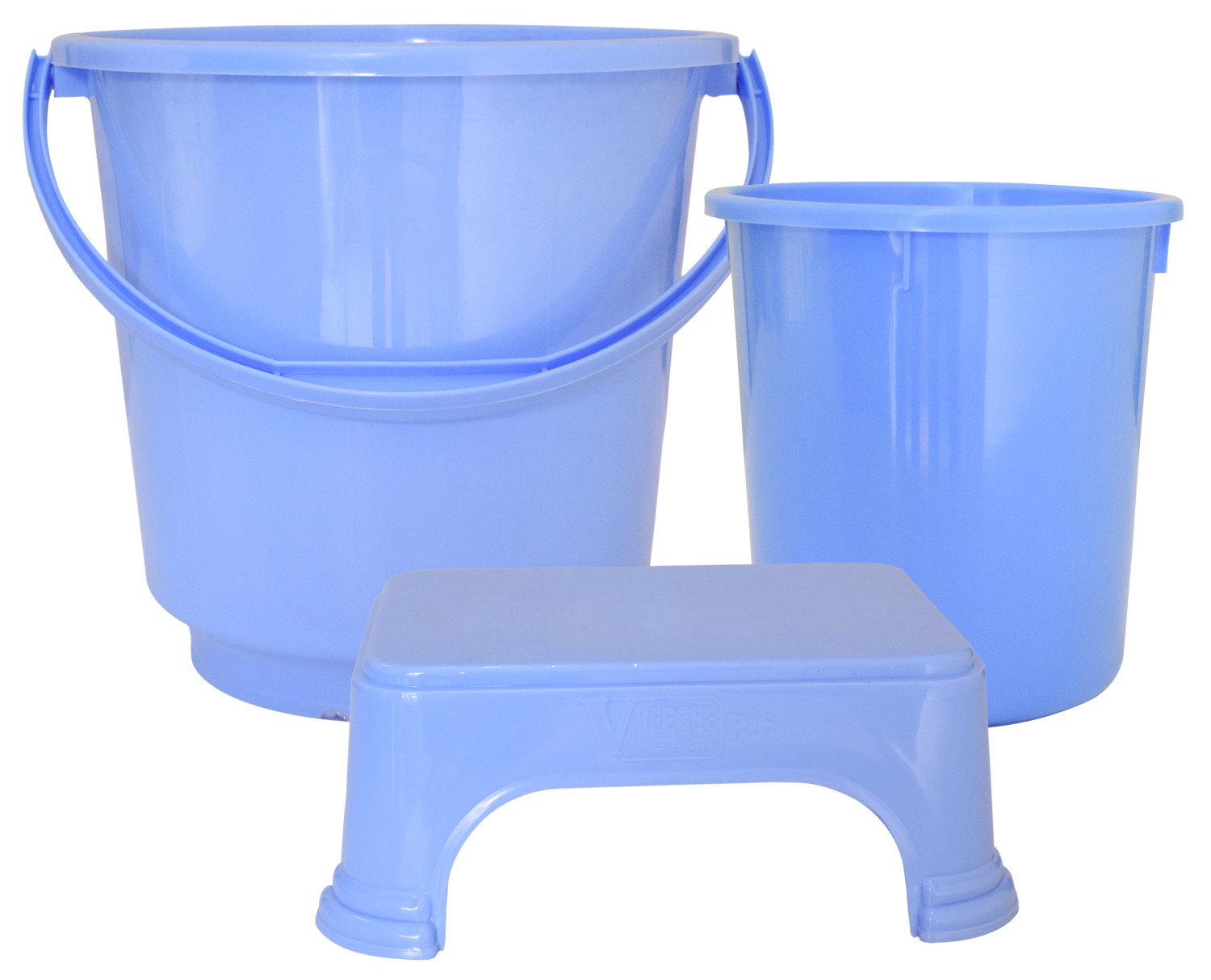Kuber Industries 3 Pieces Unbreakable Virgin Plastic Multipurpose Bucket, Dustbin & Stool Set (Blue)