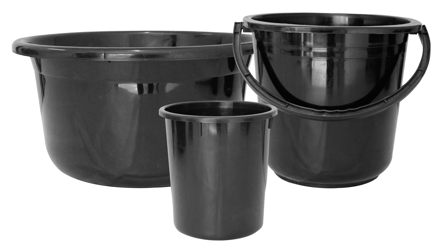 Kuber Industries 3 Pieces Unbreakable Virgin Plastic Multipurpose Bucket, Dustbin & Tub Set (Black)