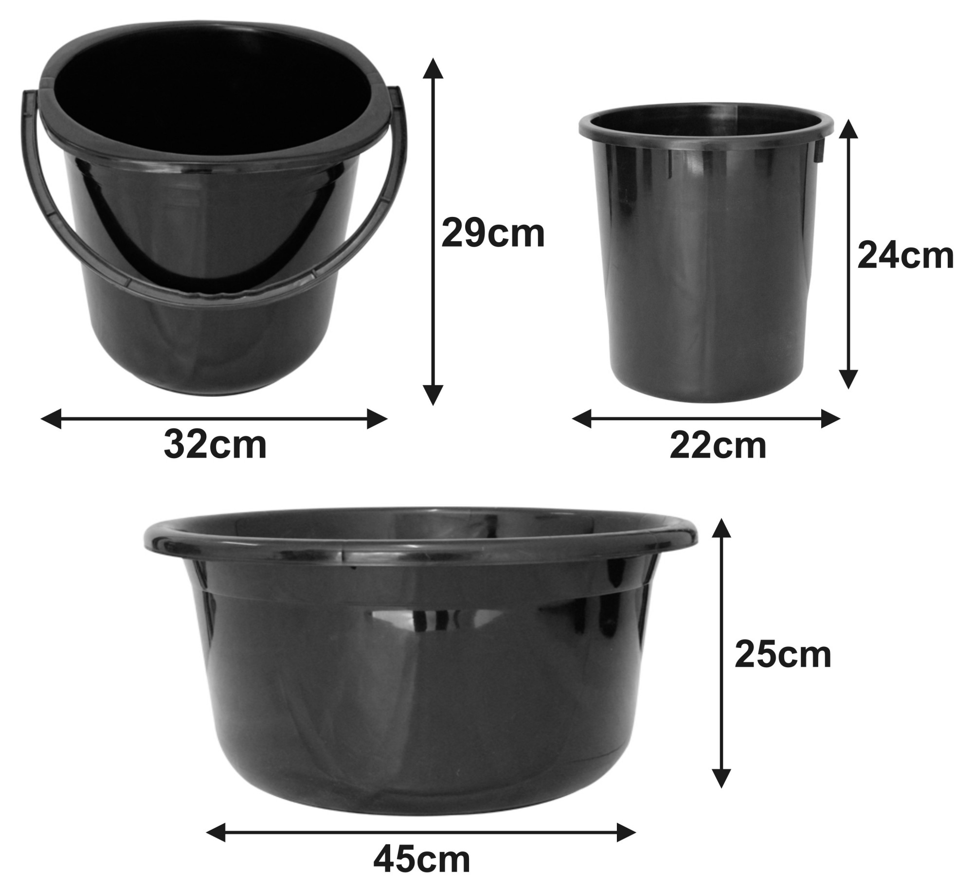 Kuber Industries 3 Pieces Unbreakable Virgin Plastic Multipurpose Bucket, Dustbin & Tub Set (Black)