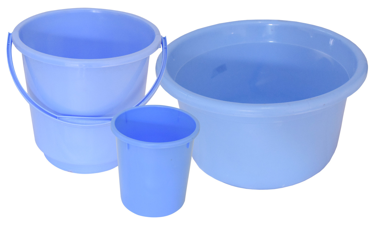 Kuber Industries 3 Pieces Unbreakable Virgin Plastic Multipurpose Bucket, Dustbin & Tub Set (Blue)