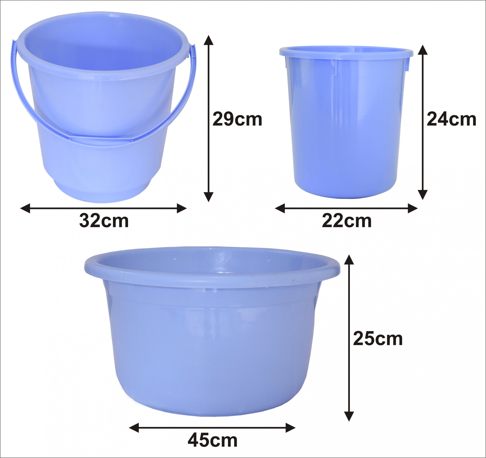 Kuber Industries 3 Pieces Unbreakable Virgin Plastic Multipurpose Bucket, Dustbin & Tub Set (Blue)