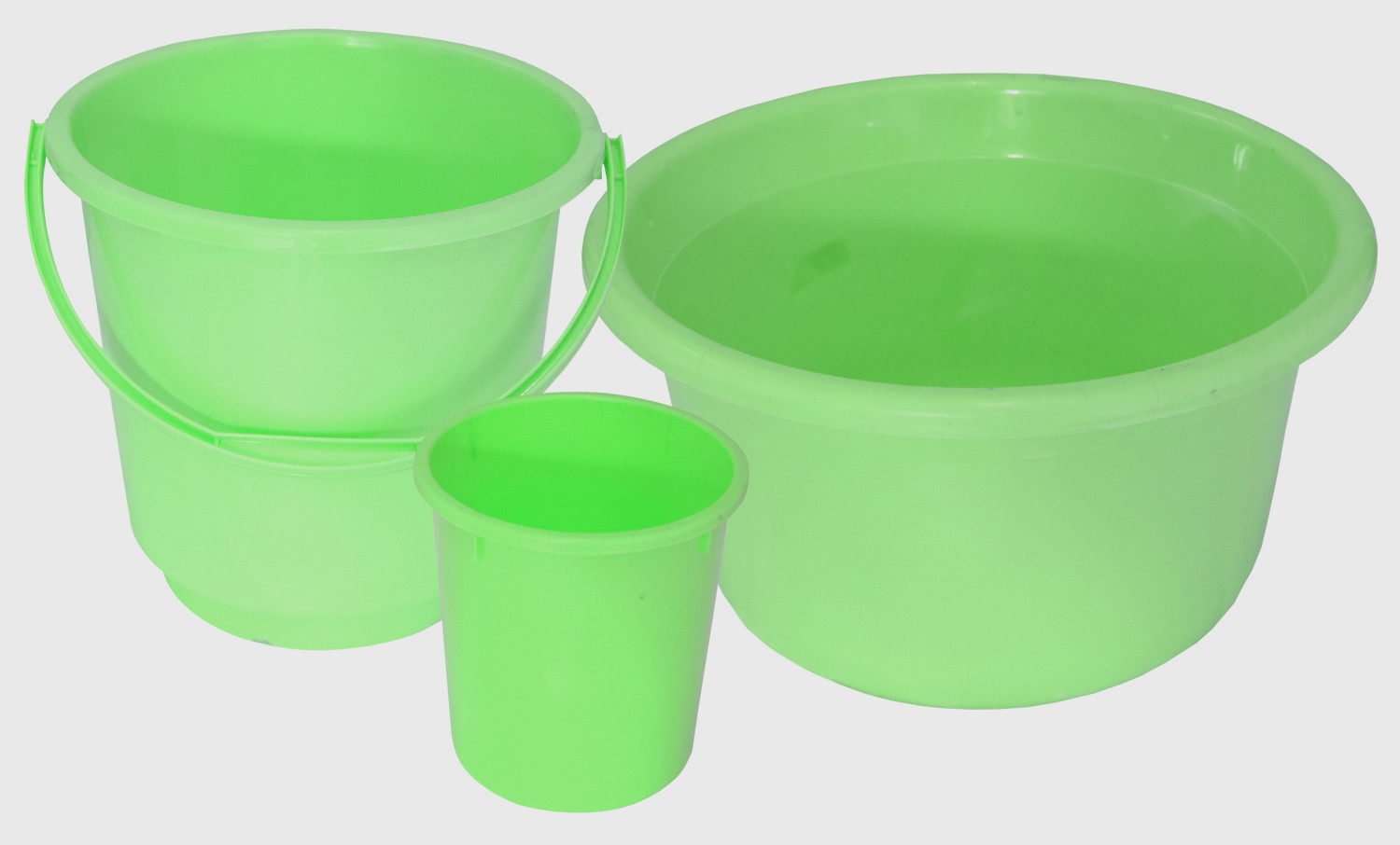 Kuber Industries 3 Pieces Unbreakable Virgin Plastic Multipurpose Bucket, Dustbin & Tub Set (Green)